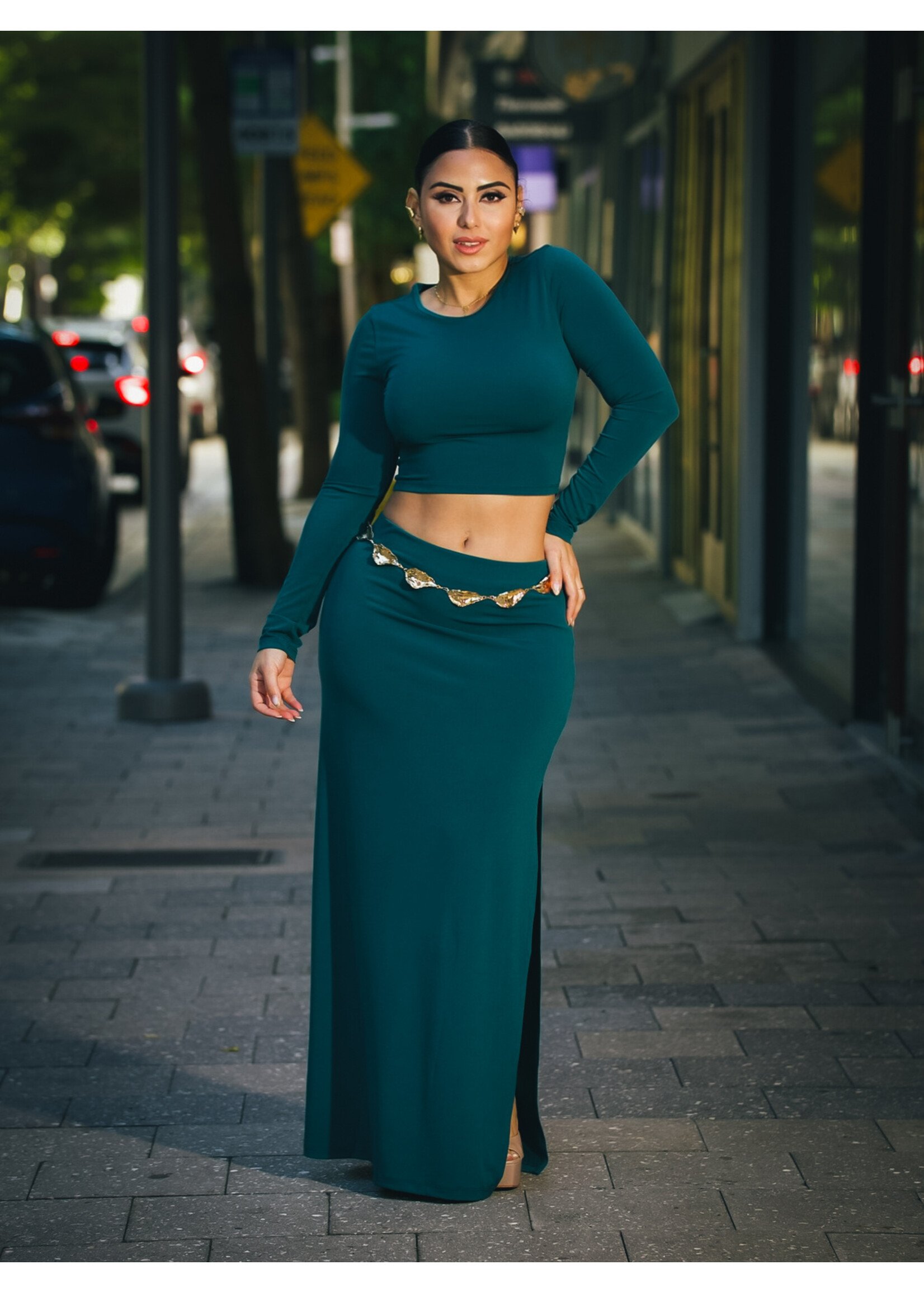 Long Sleeve Crop Top & Slit Maxi Skirt Set