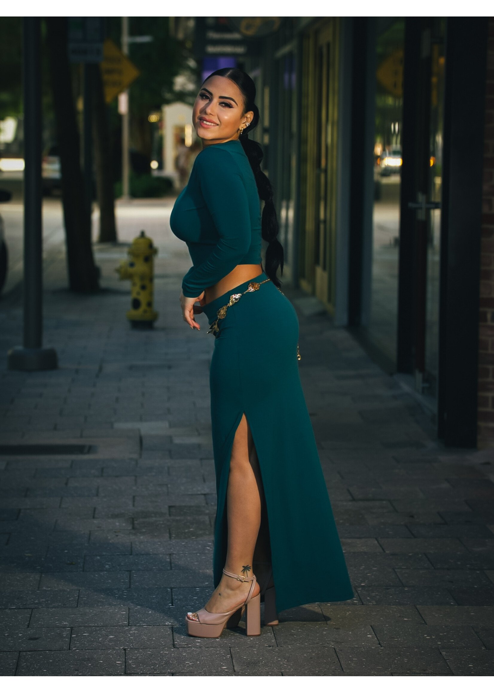 Long Sleeve Crop Top & Slit Maxi Skirt Set