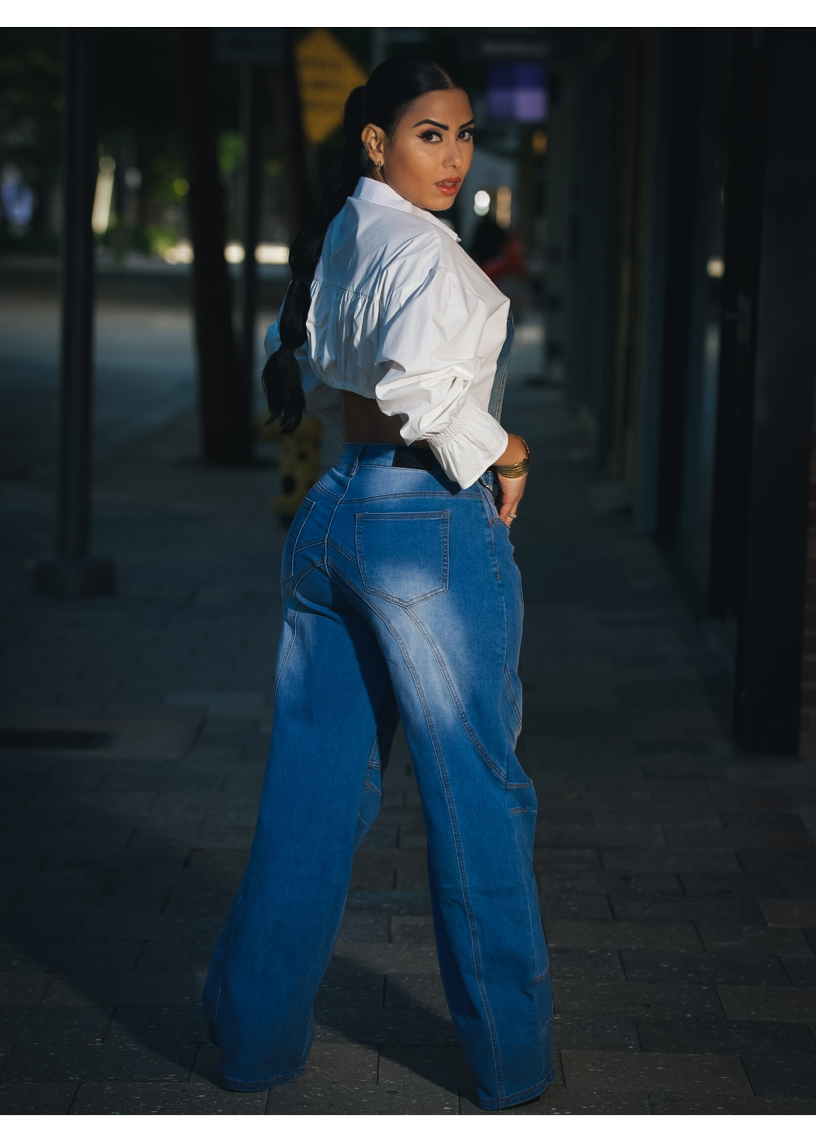 Denim Contrast Crop Shirt