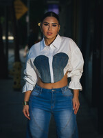 Denim Contrast Crop Shirt