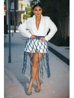 Chic Flower Blazer W/ Denim Net Skirt