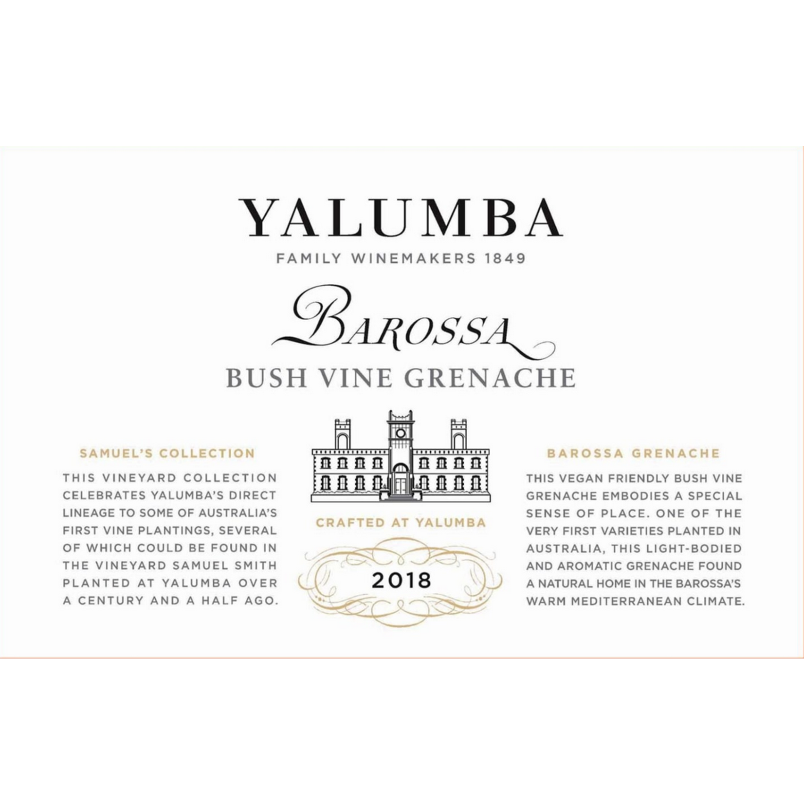 Yalumba Family Winery Yalumba Samuel's Collection Bush Vine Grenache 2020  Barossa, Australia