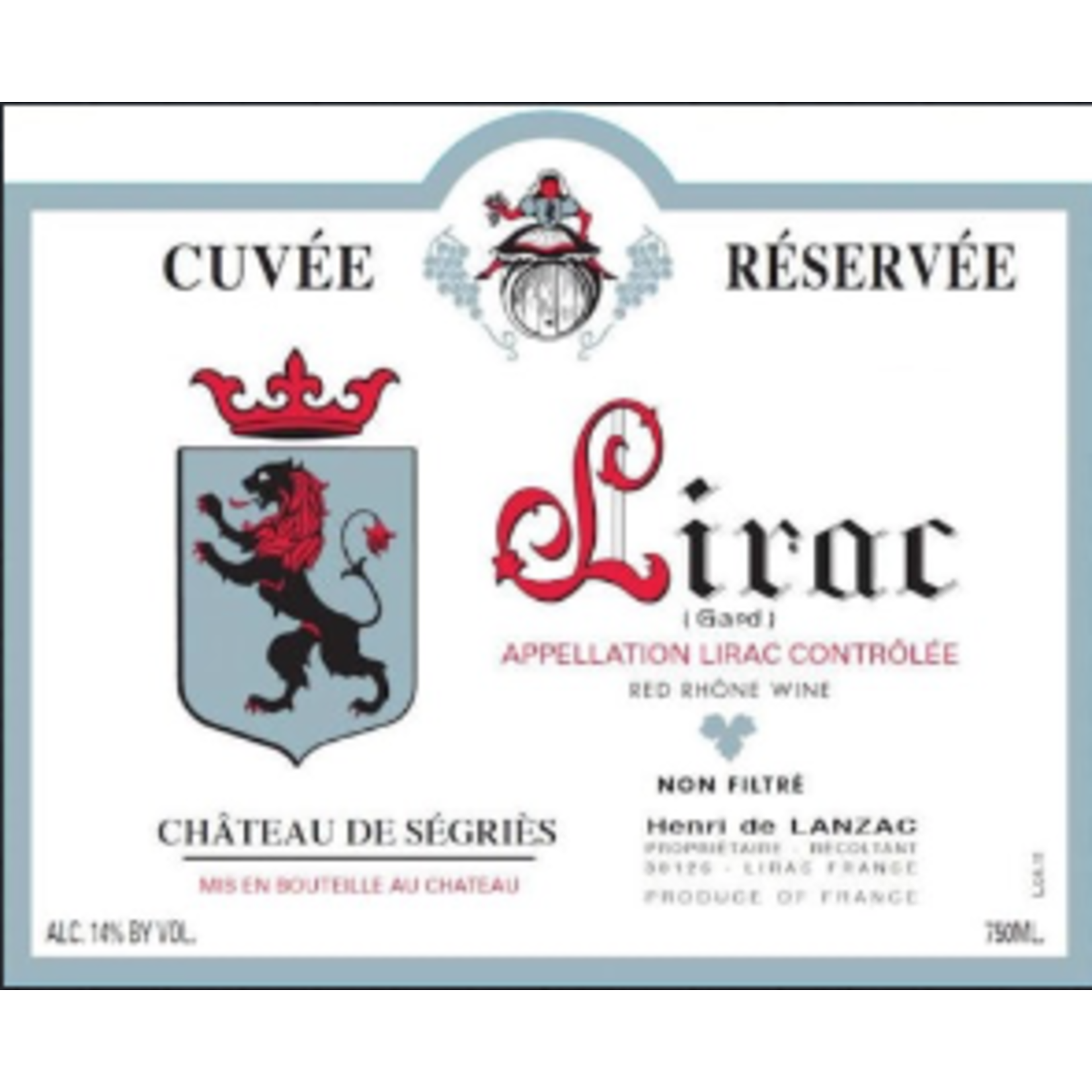 Château de Ségriès Chateau Segries Lirac Rouge 2022 Rhone, France