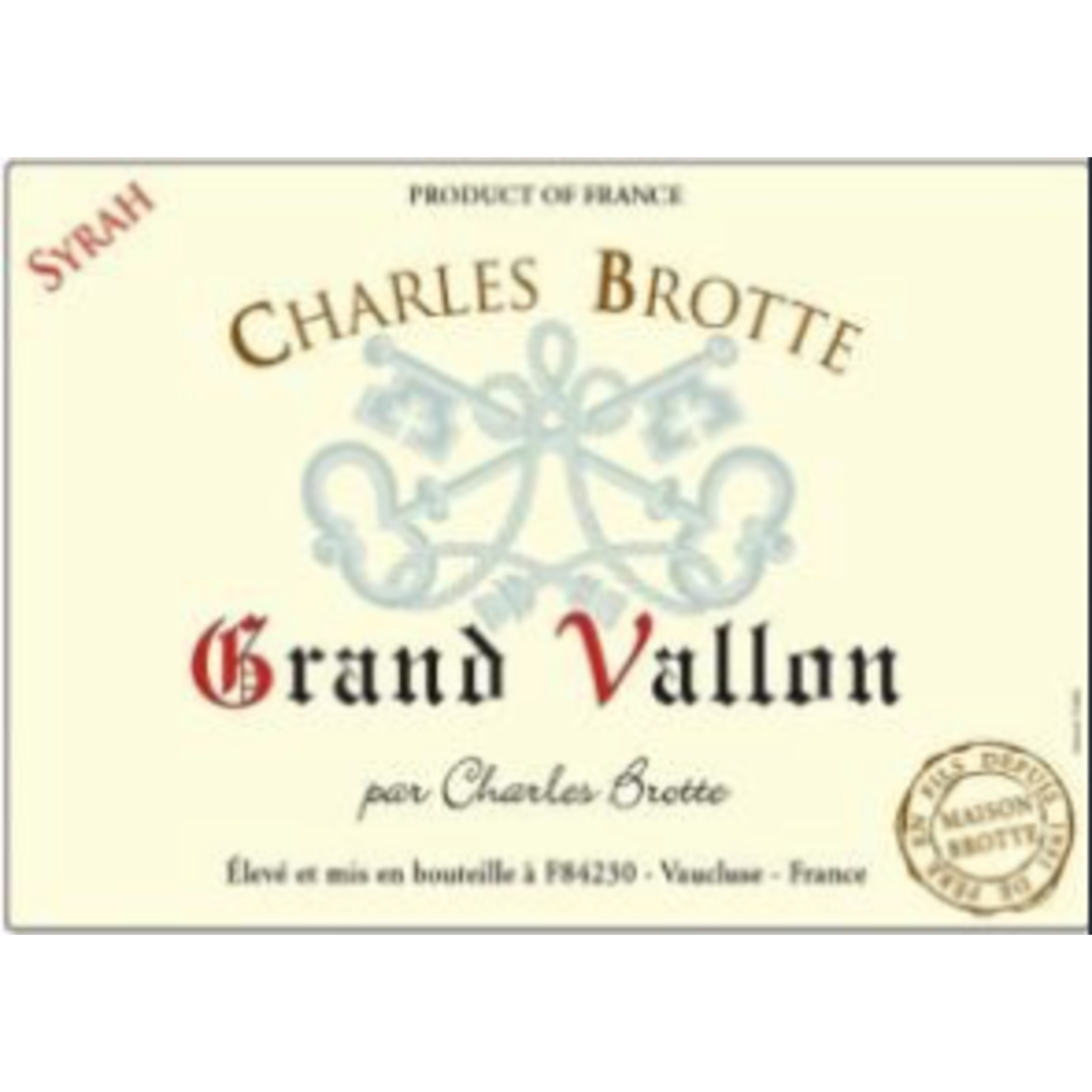 Charles Brotte Maison Charles Brotte Grand Vallon Syrah 2021 Vin de France, France