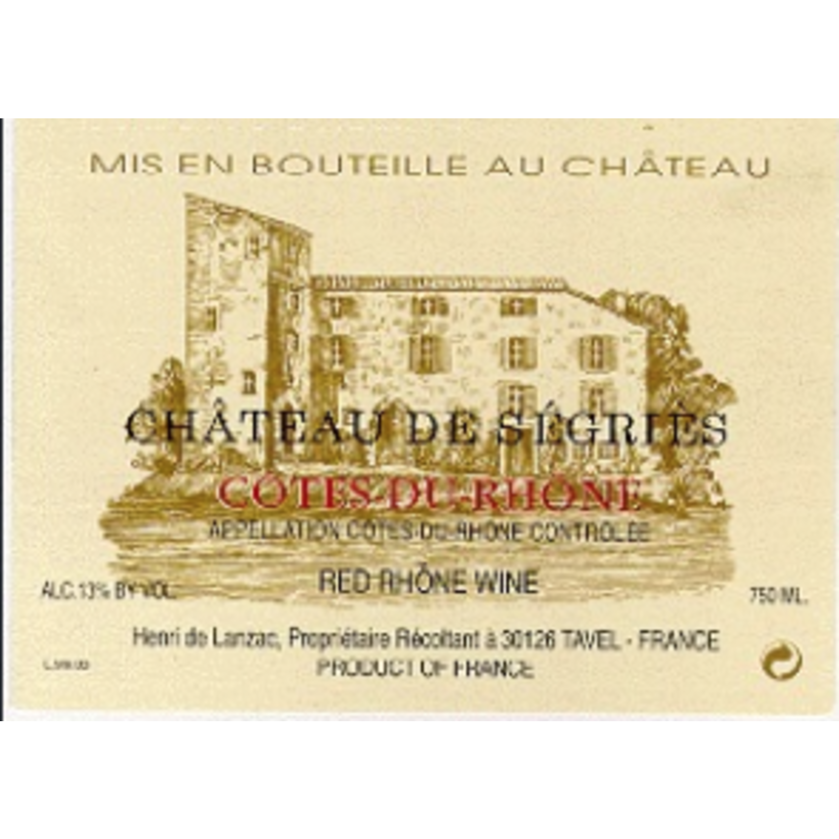 Château de Ségriès Chateau Segries Cotes-Du-Rhone 2023 Rhone, France