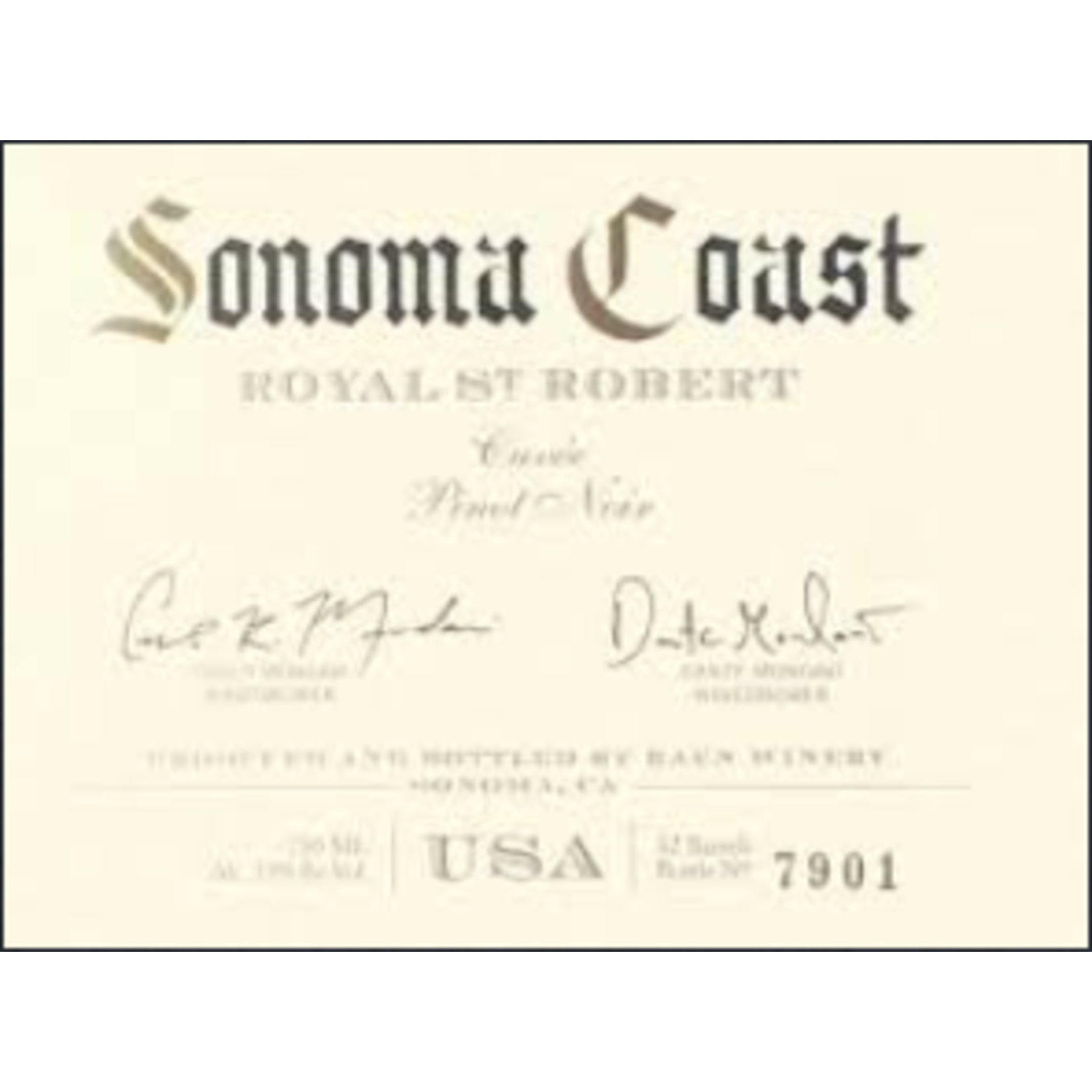 Raen Winery Raen Sonoma Coast Royal St. Robert Pinot Noir 2018 Sonoma, California 96pts-JS