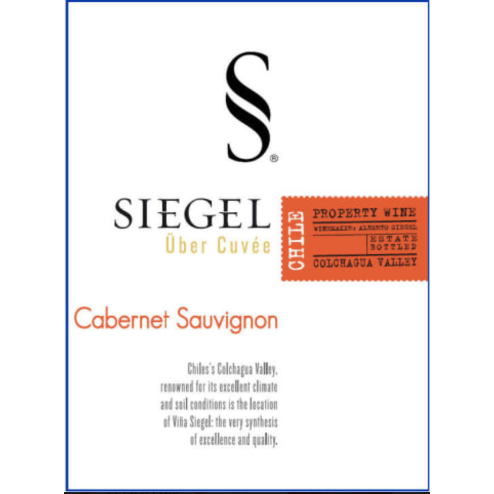 Siegel Wines Siegel Reserve Cabernet Sauvignon Reserve 2019 Colchagua Valley, Chile