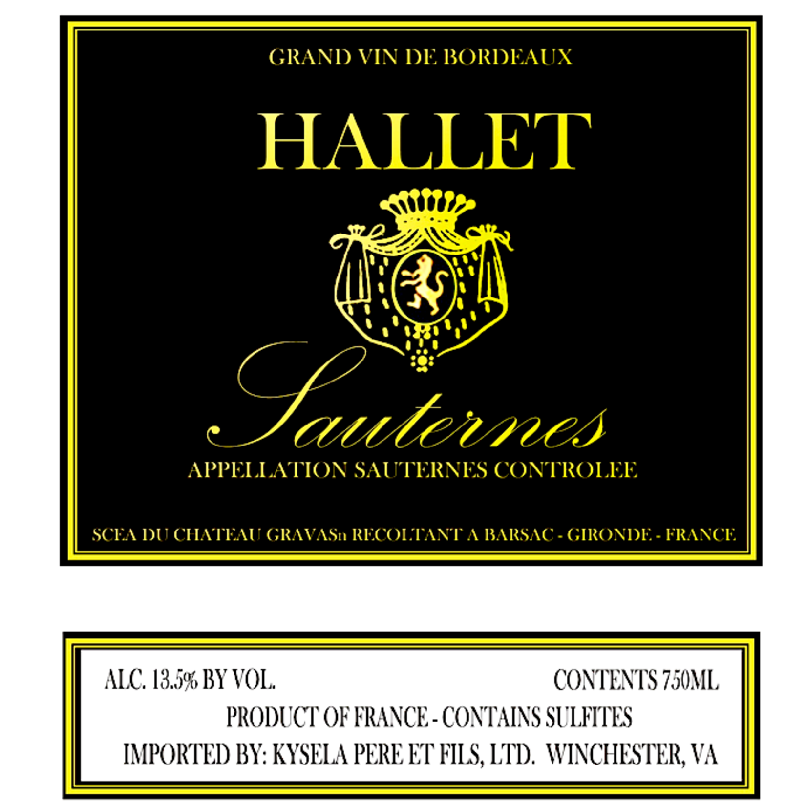 Chateau Hallet Ch Hallet Sauternes 2018  375ml  Bordeaux, France