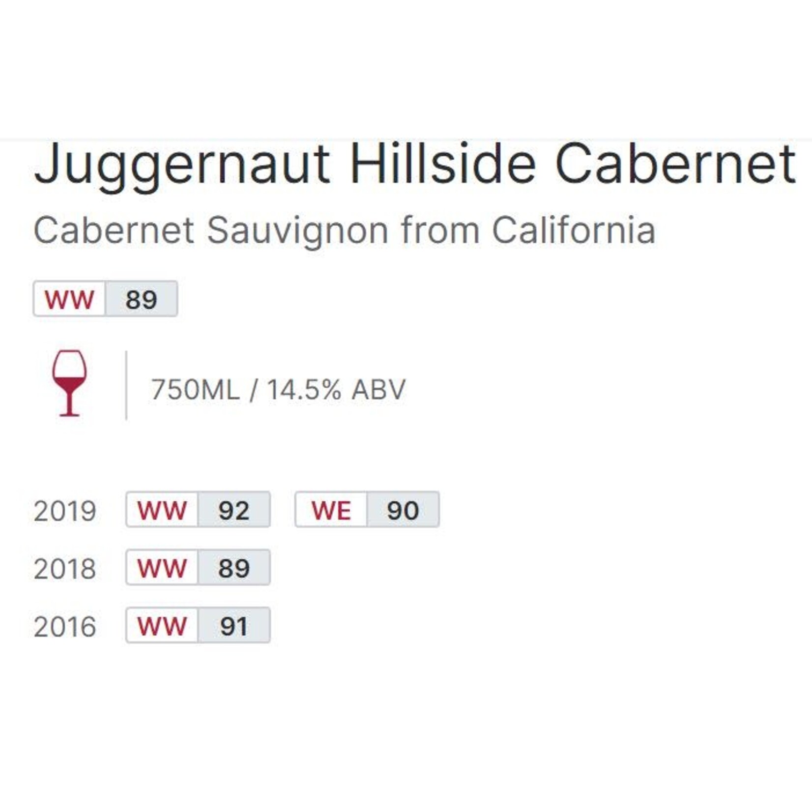Juggernaut Hillside Cabernet Sauvignon 2020 - Western Reserve Wines 