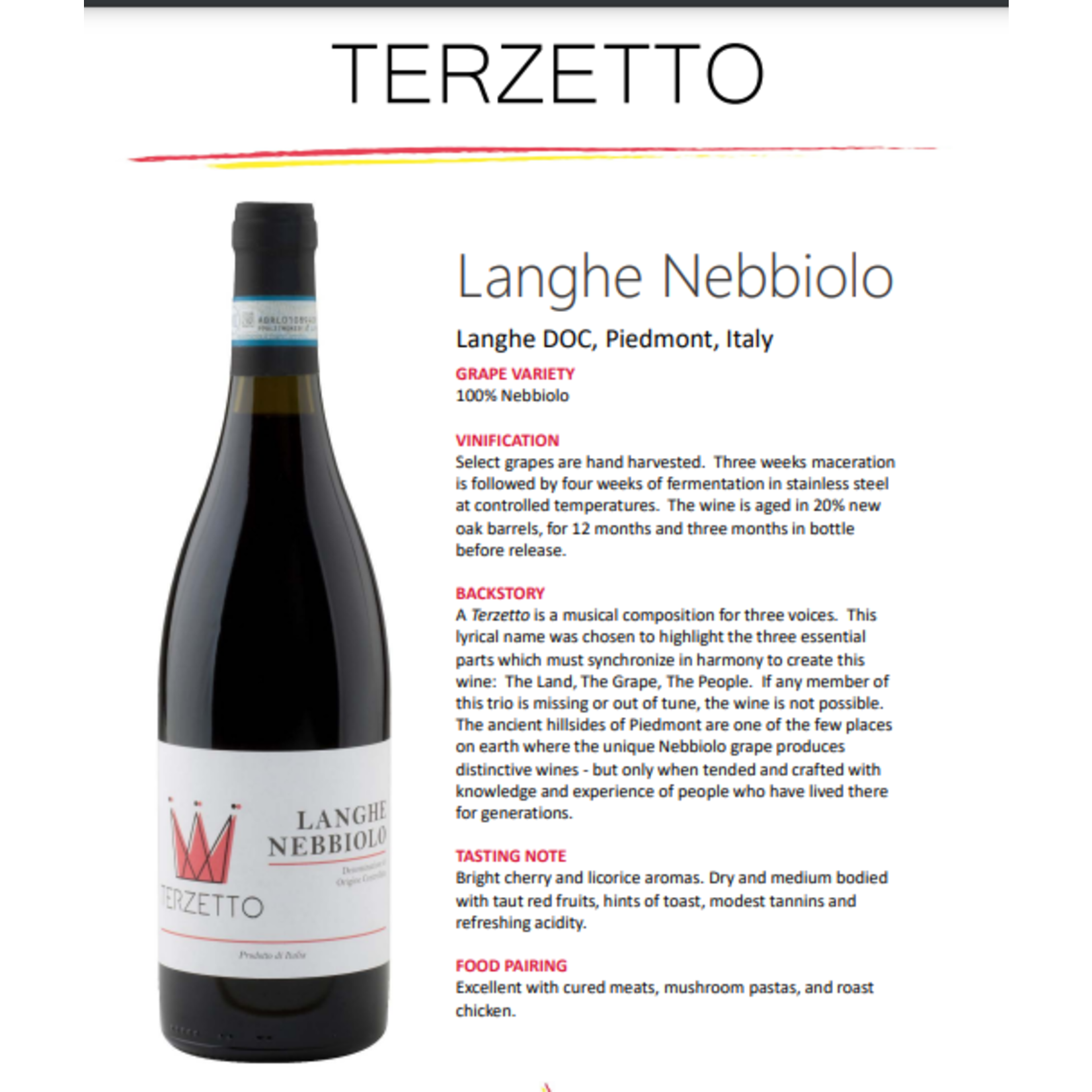 Terzetto Terzetto Langhe Nebbiolo 2022 Piedmont,  Italy