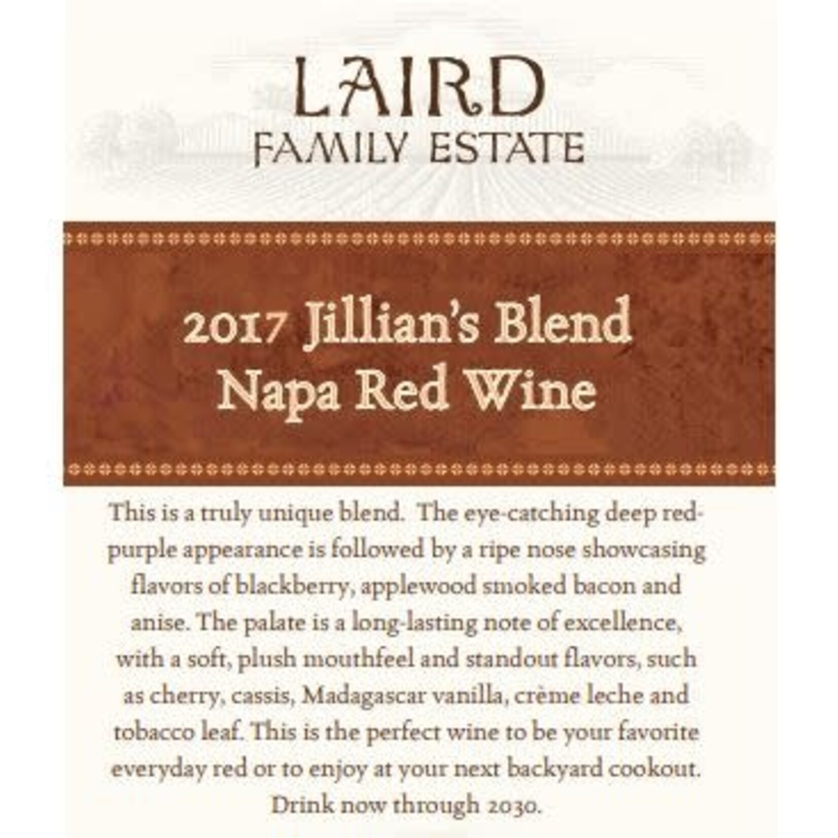 Laird Laird Family Estate Red Wine Jillian's Blend 2021  Napa Valley California
