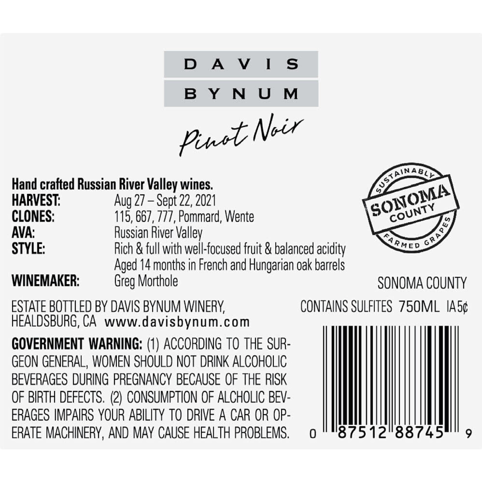 Davis Banyum Davis Bynum Pinot Noir 2023 Russian River