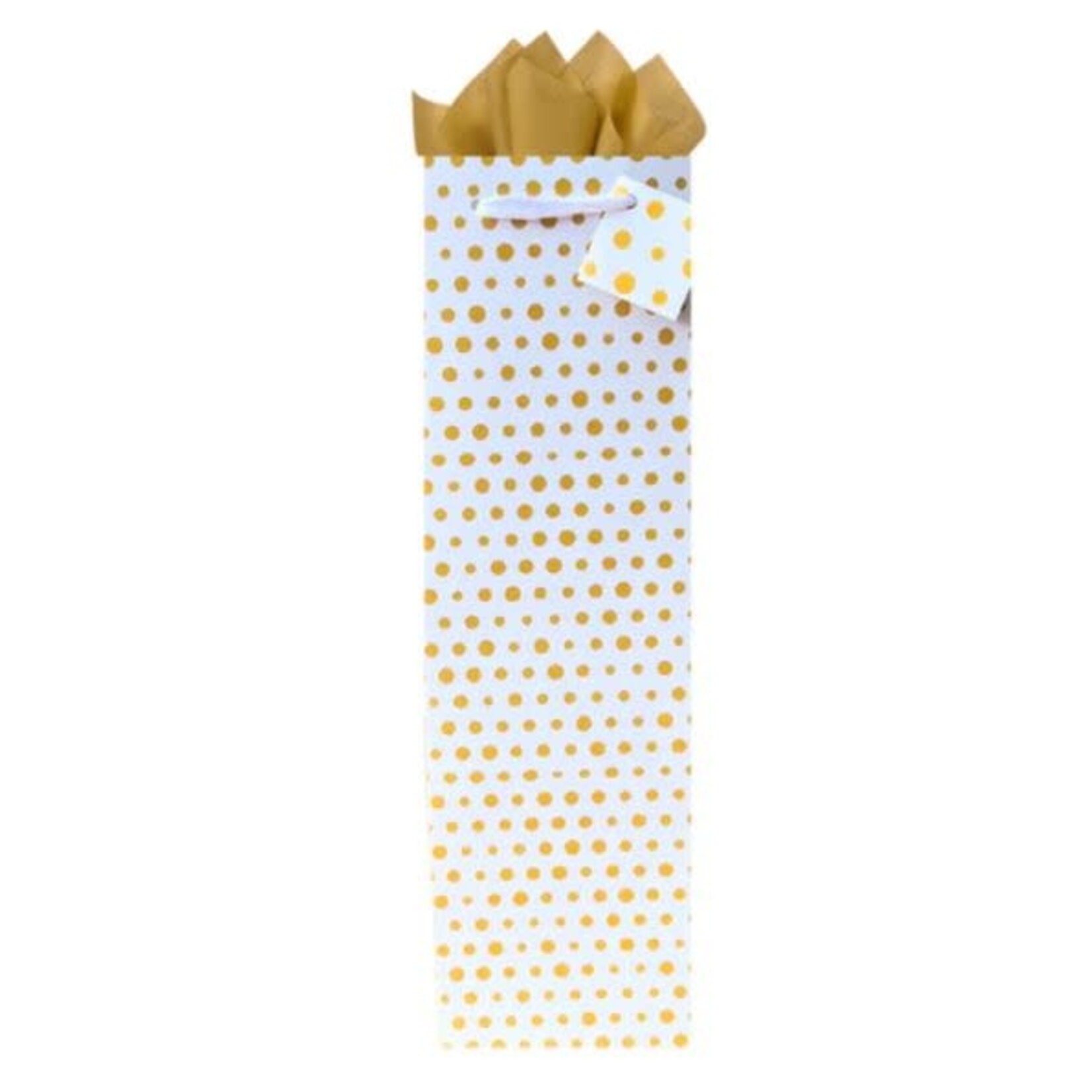 Joseph Grace Brands Joseph Grace Brands 1-Bottle Gift Bag White with Gold Polka Dots Design