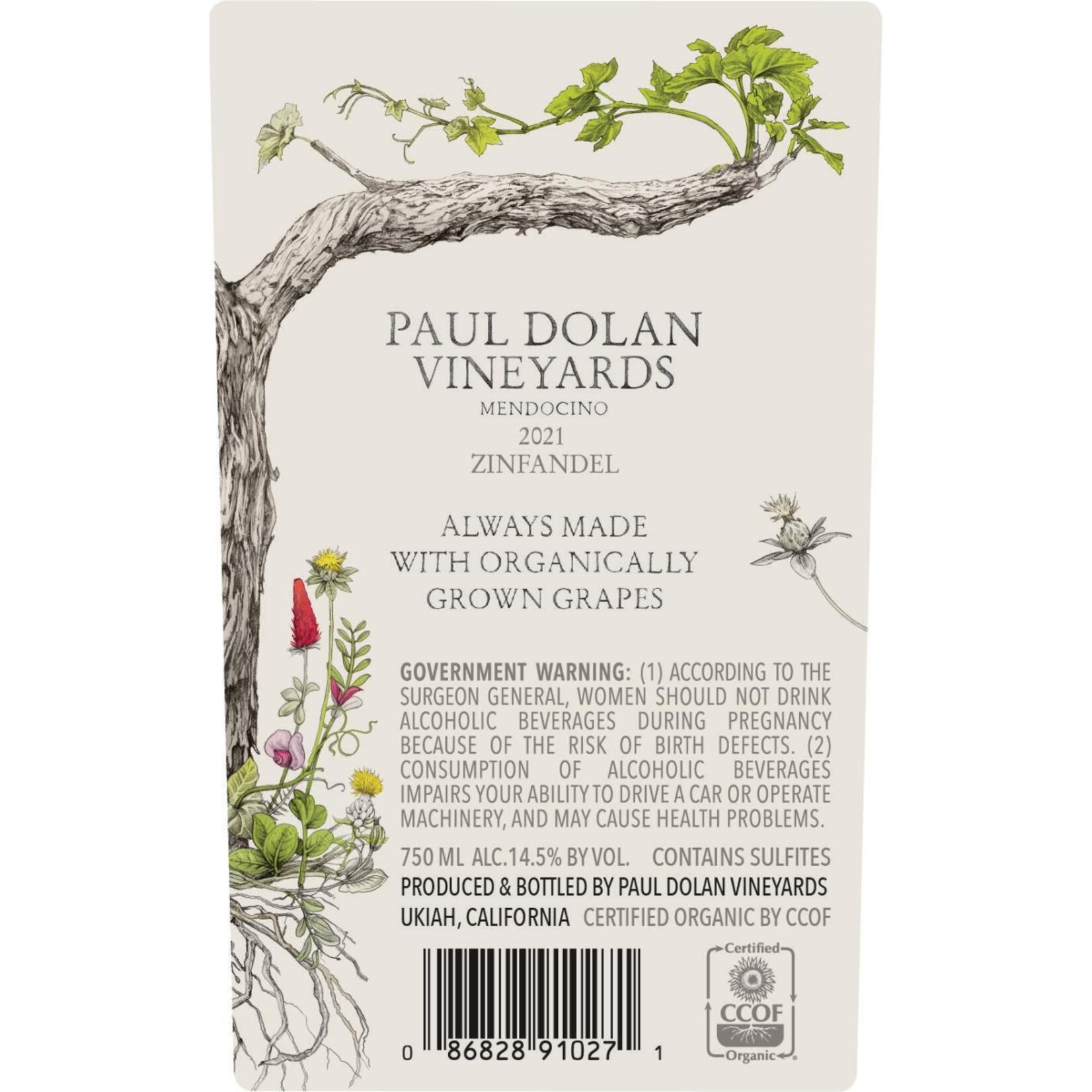 Paul Dolan Paul Dolan Vineyards Organic Zinfandel Mendocino 2021 91 Pts WE