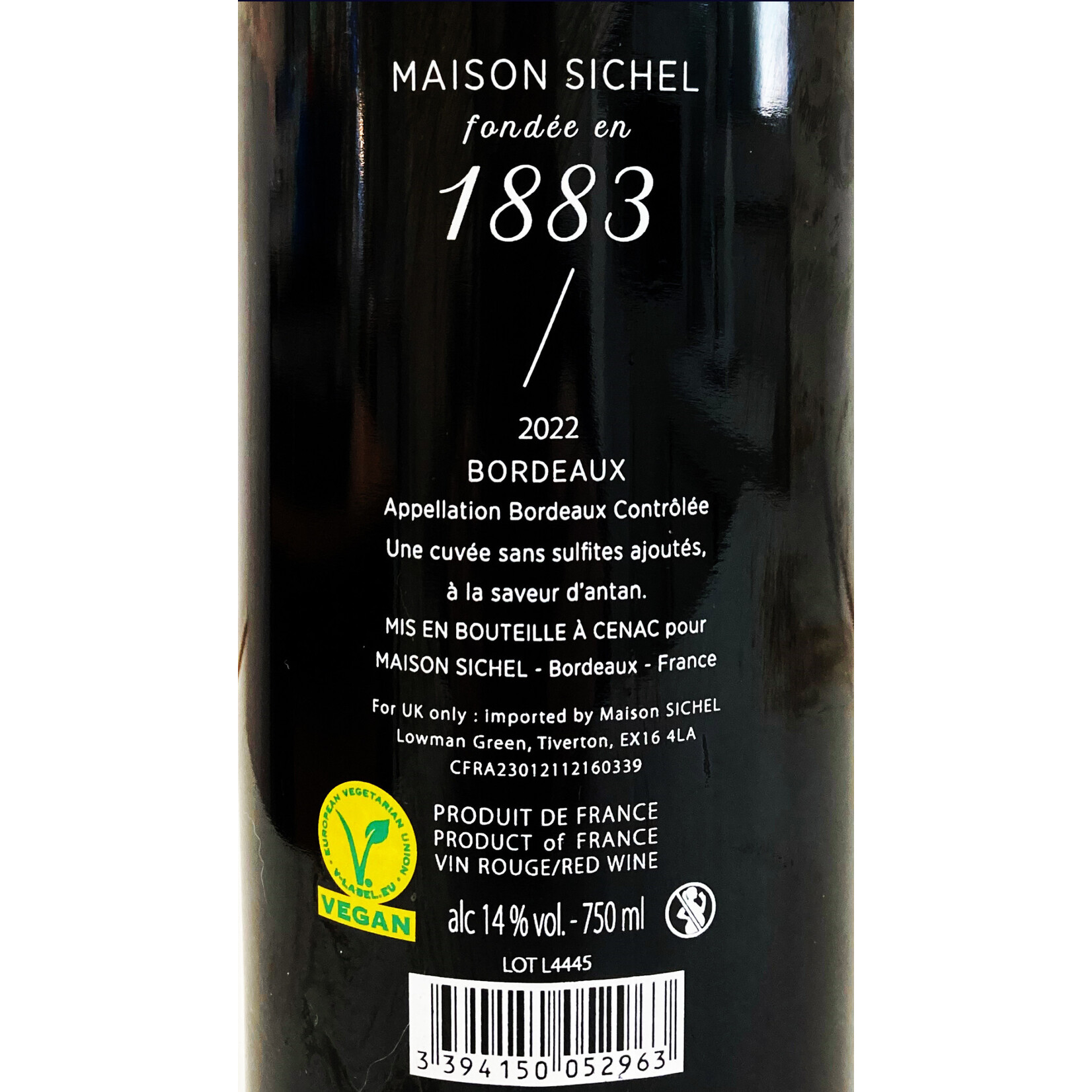 1883 Maison Sichel 2020 Vintage Red Wine Bordeaux France
