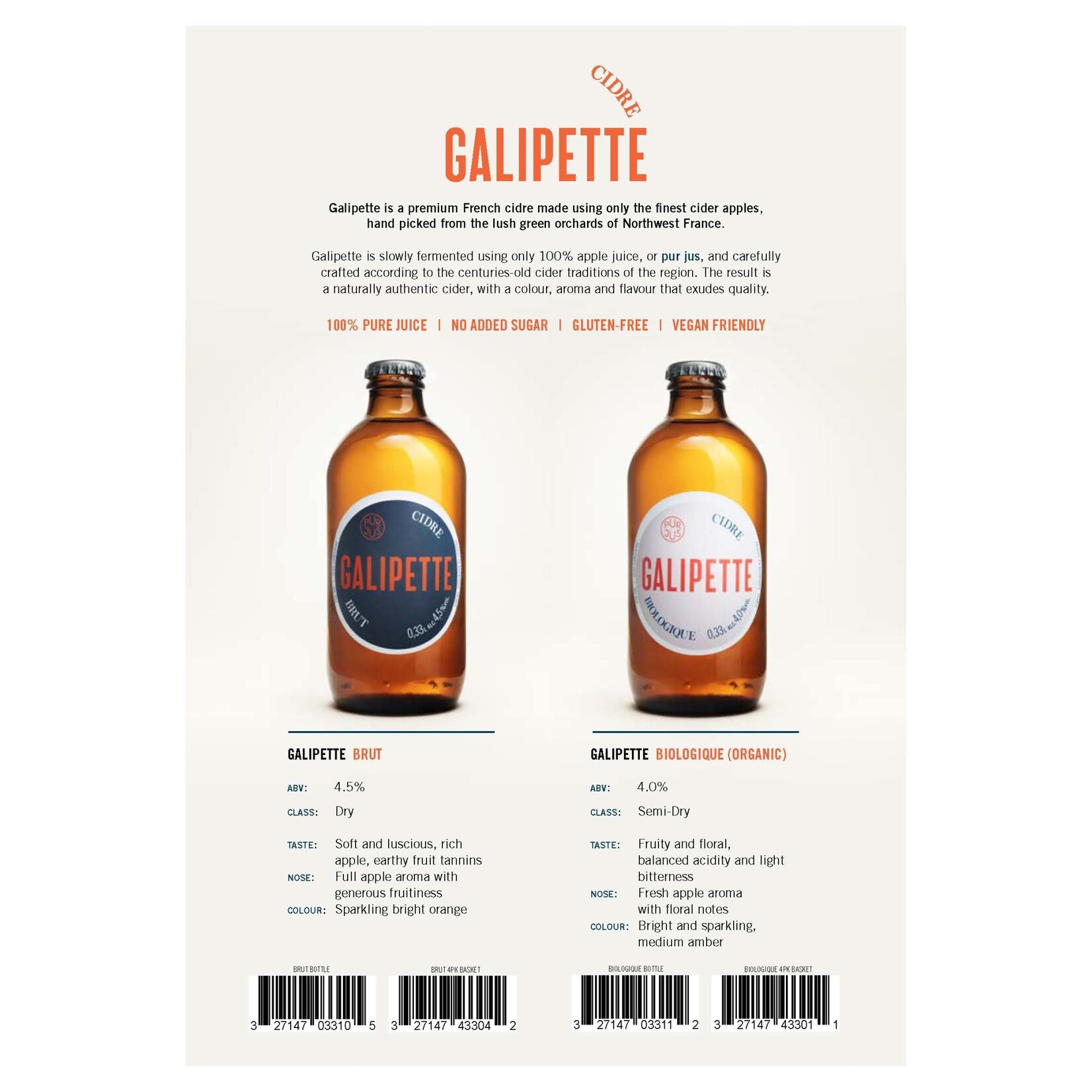 Galipette Cidre Organic Biologique  France 4 Pack 12 Fluid Ounces Cans
