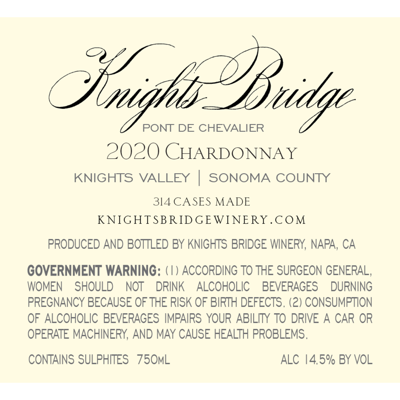 Knight's Bridge Pont de Chevalier Chardonnay 2020 Knights Valley California