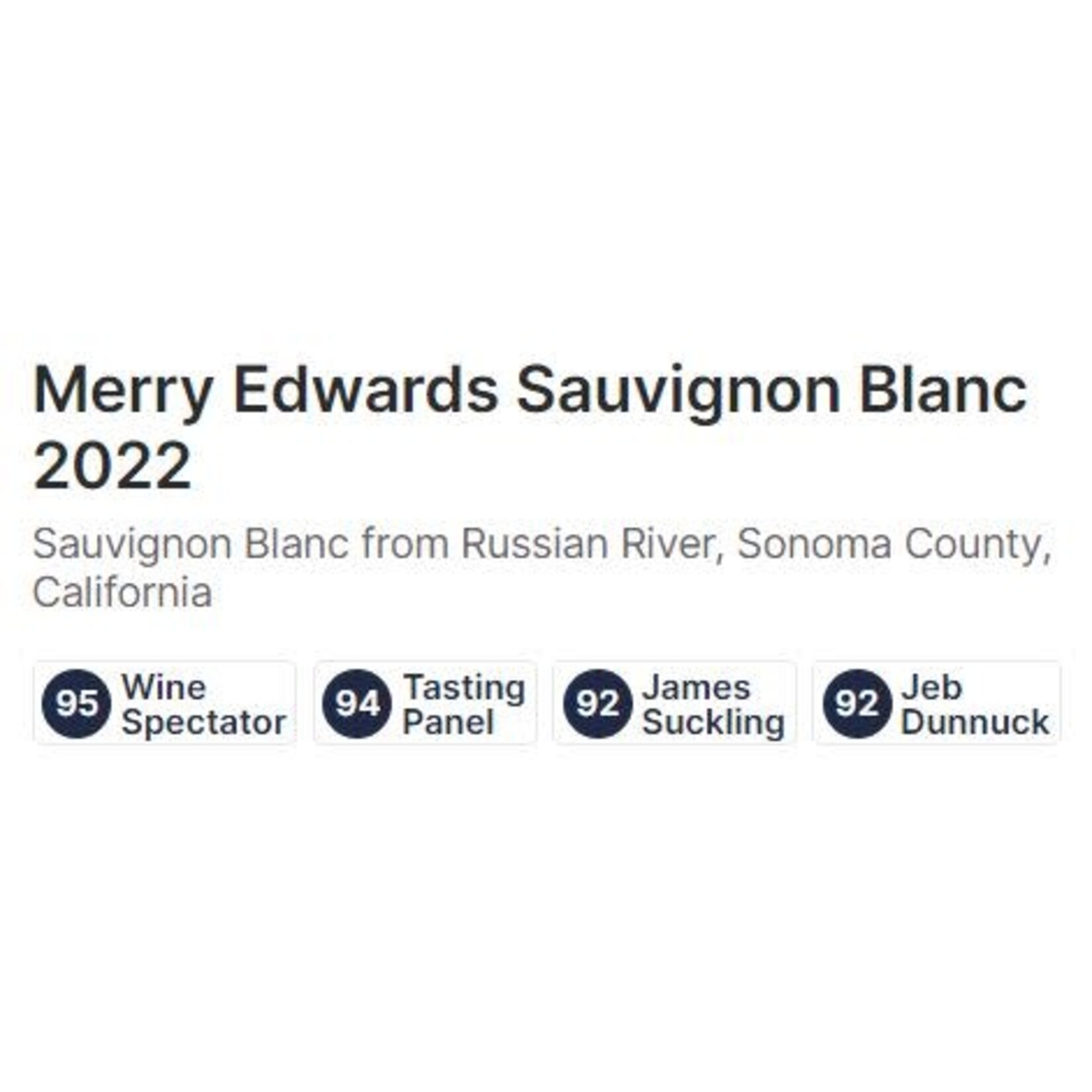 Merry Edwards Merry Edwards Russian River Valley Sauvignon Blanc 2022 Sonoma County California