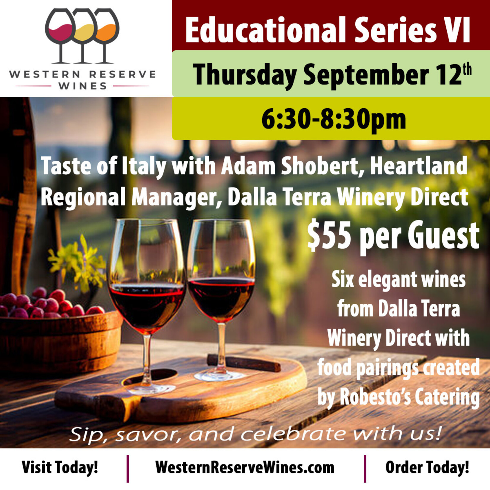 September 12, 2024 Educational Series Taste of Italy One Guest $55 Online Ticket