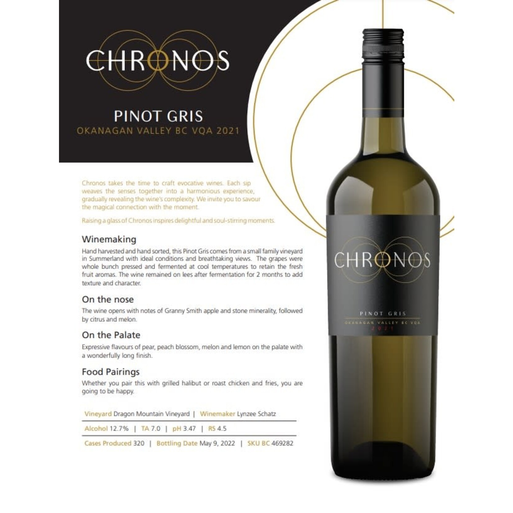 Chronos Pinot Gris 2021 Okanagan Valley BC VQA British Columbia Canada KYS