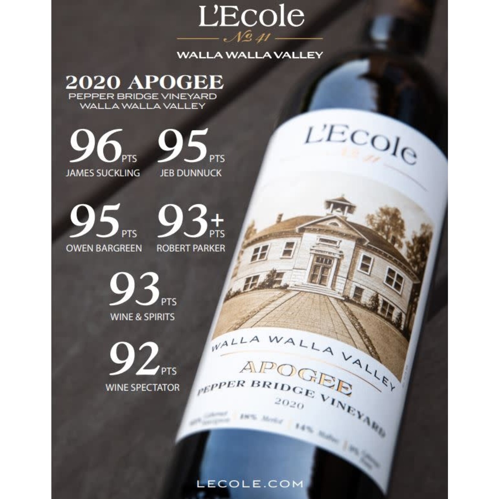 L'Ecole No 41 Apogee Pepper Bridge Vineyard Walla Walla Valley 2020 Washington