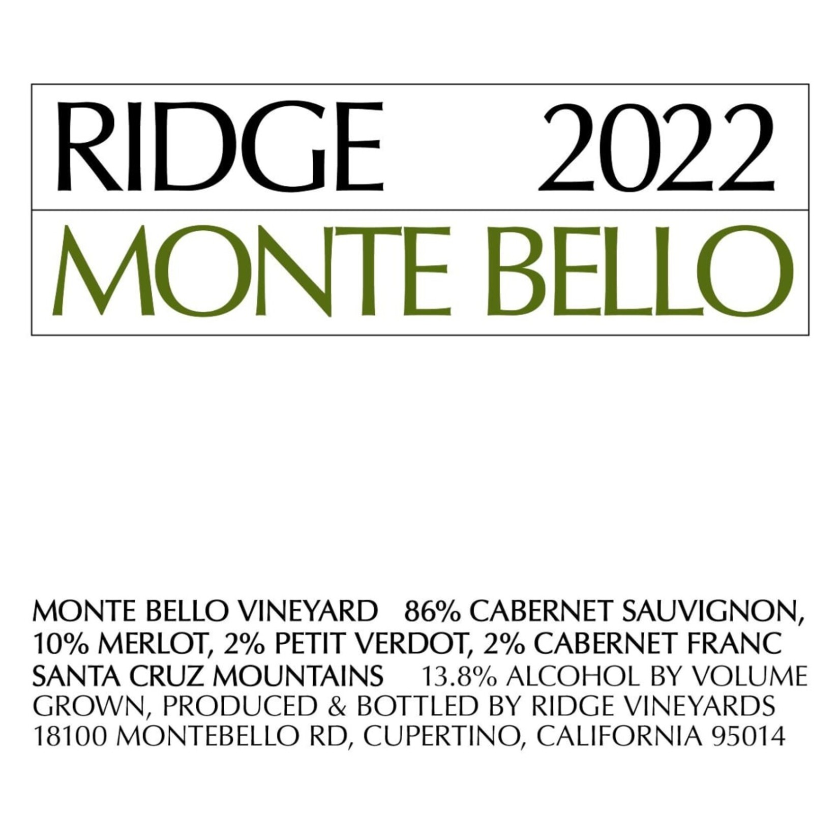 Ridge Vineyards Ridge Monte Bello 2022