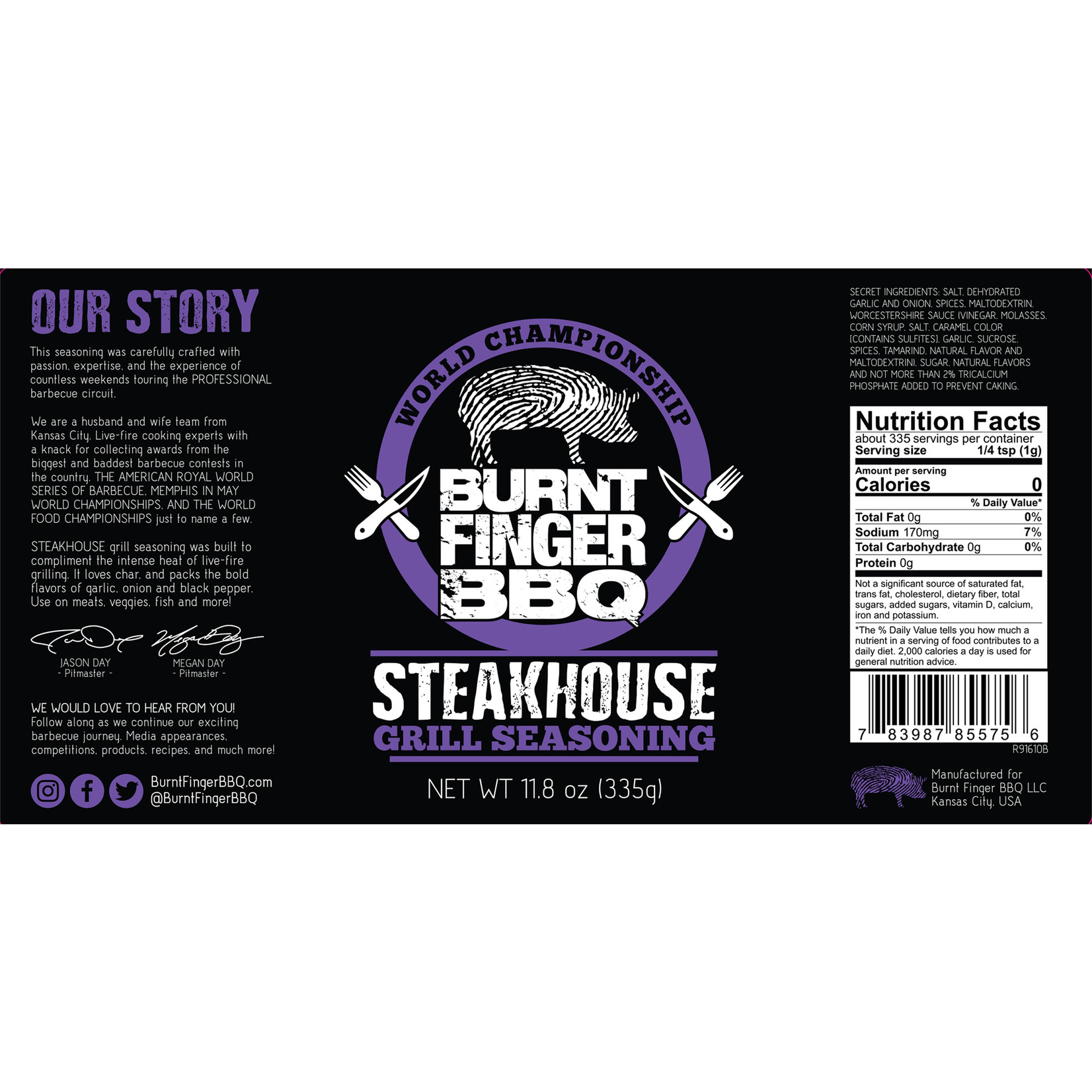 Burnt Finger BBQ Burnt Finger BBQ Steakhouse Grill Seasoning 11.8oz