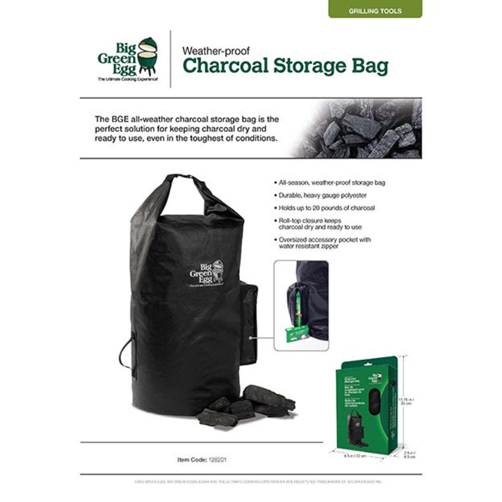 Big Green Egg BGE Weather-Proof Charcoal Storage Bag