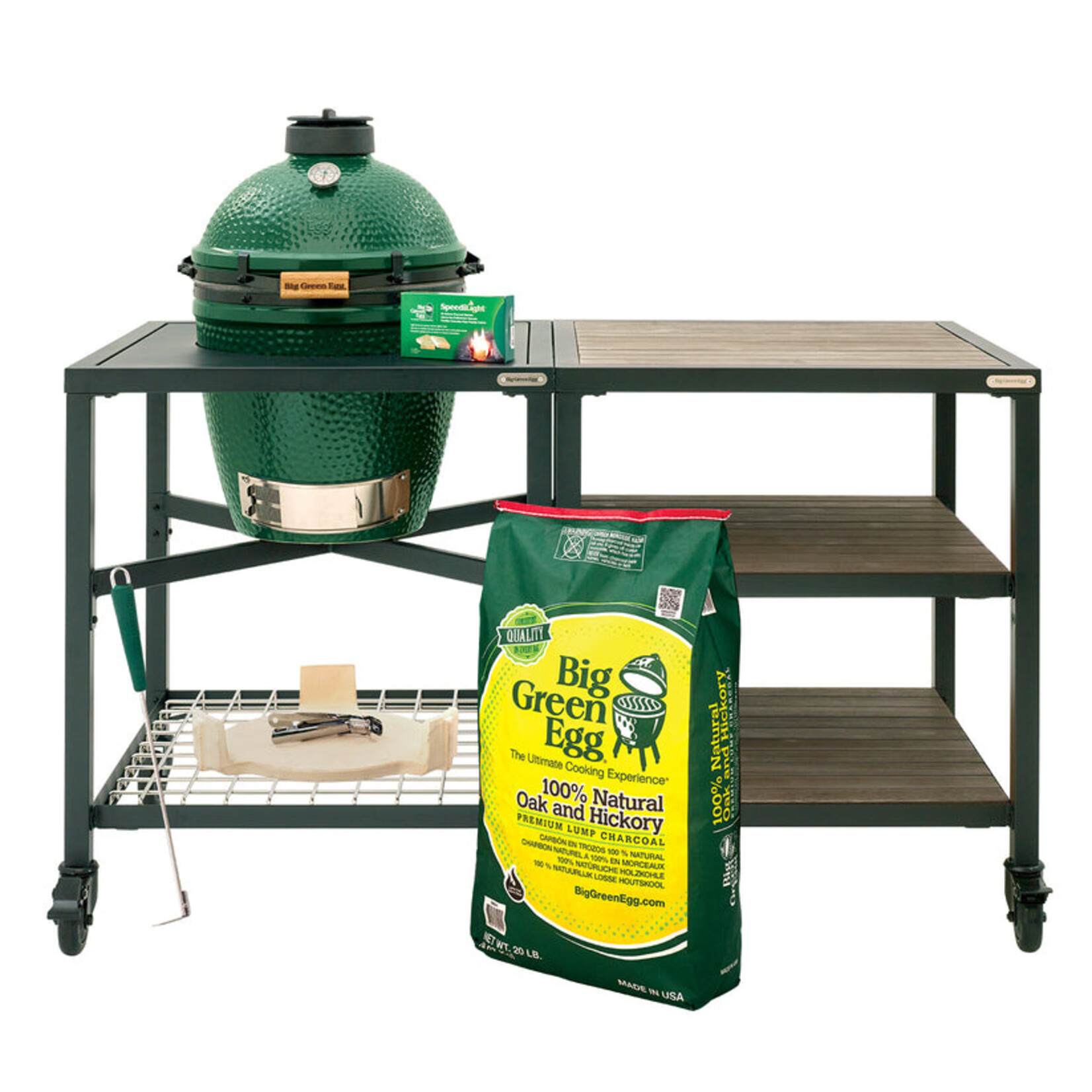 Big Green Egg BGE Modular Nest + Expansion Package, Distressed Acacia - Medium