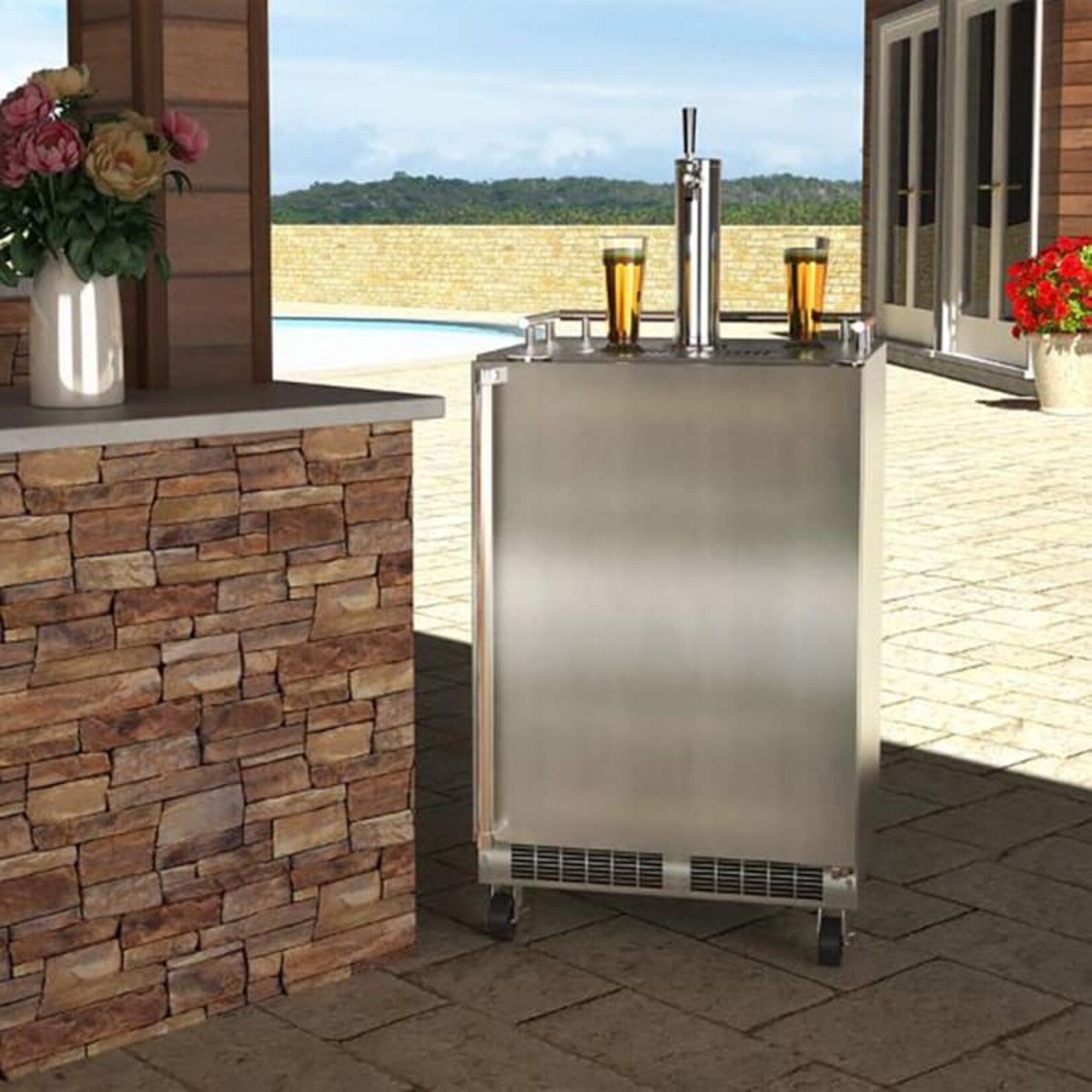 Marvel Mobile Outdoor 24" Kegerator, Single Beer & Beverage Tap, SS Rev Door w/ Lock