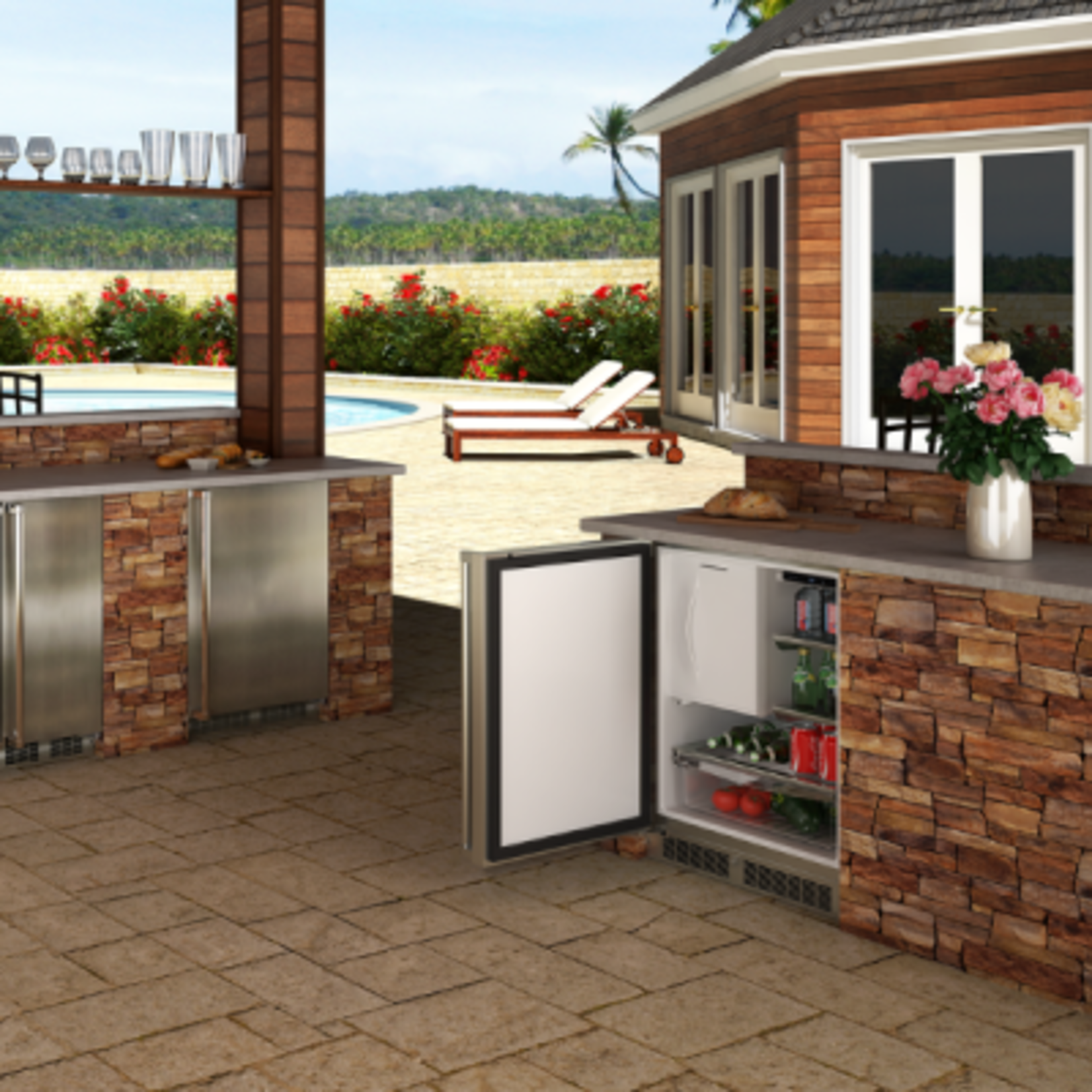 Marvel Outdoor 24" Refrigerator Freezer, SS Solid Rev Door w/ Lock