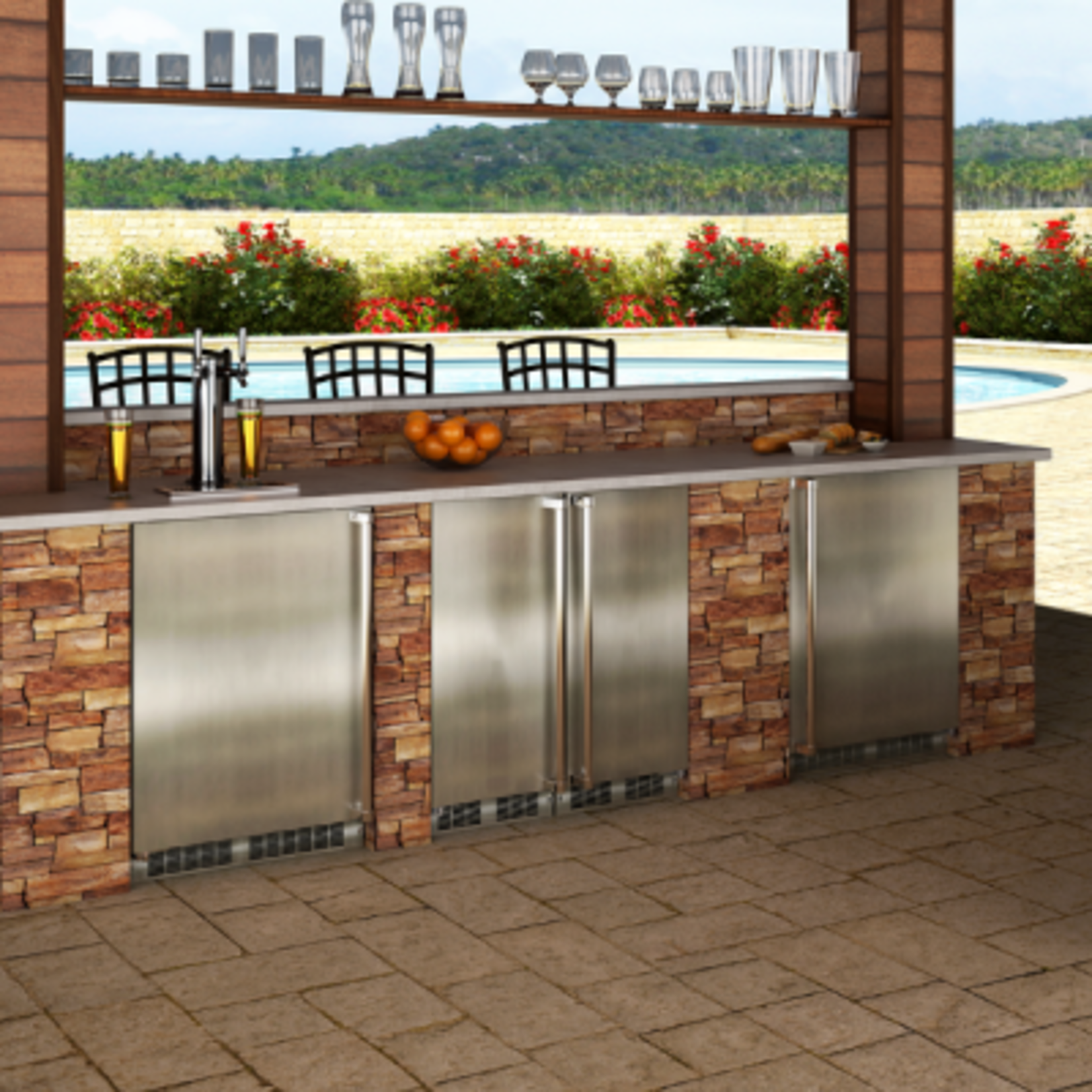 Marvel Outdoor 24" Refrigerator, SS Solid Door, Right Hinge w/ Lock