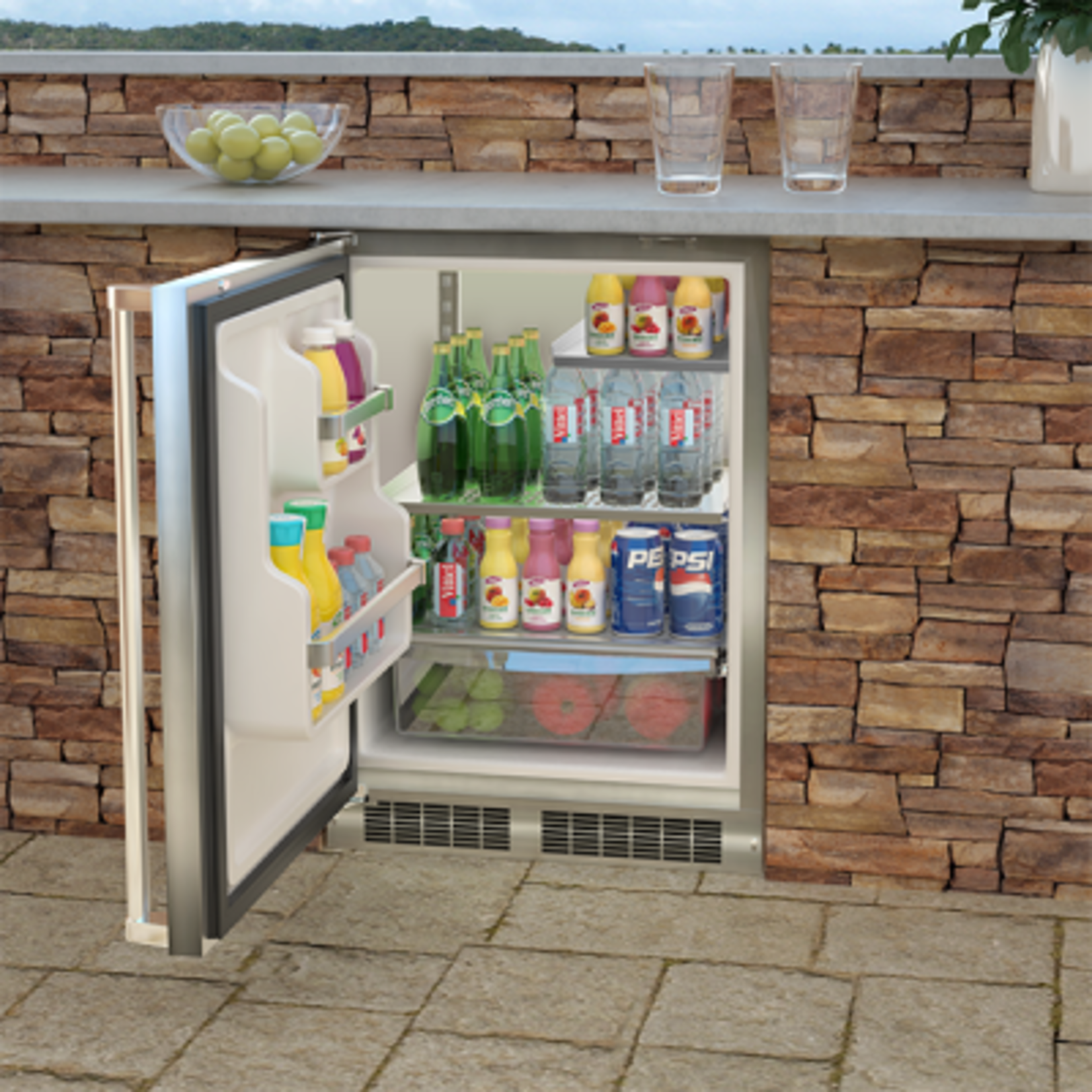 Marvel Outdoor 24" Refrigerator, SS Solid Door, Left Hinge w/ Lock