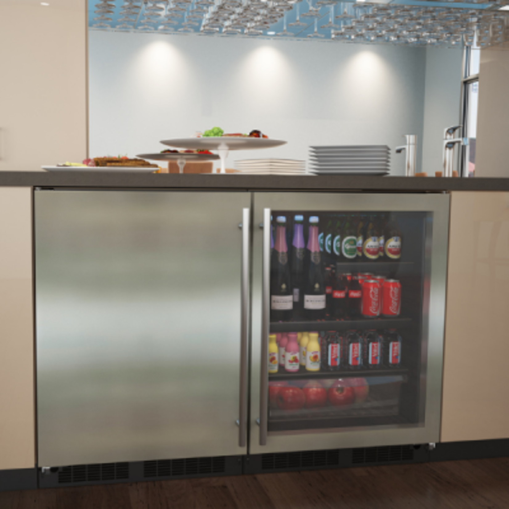 Marvel Indoor Low Profile 24" Beverage Center, SS Glass Rev Door with Lock