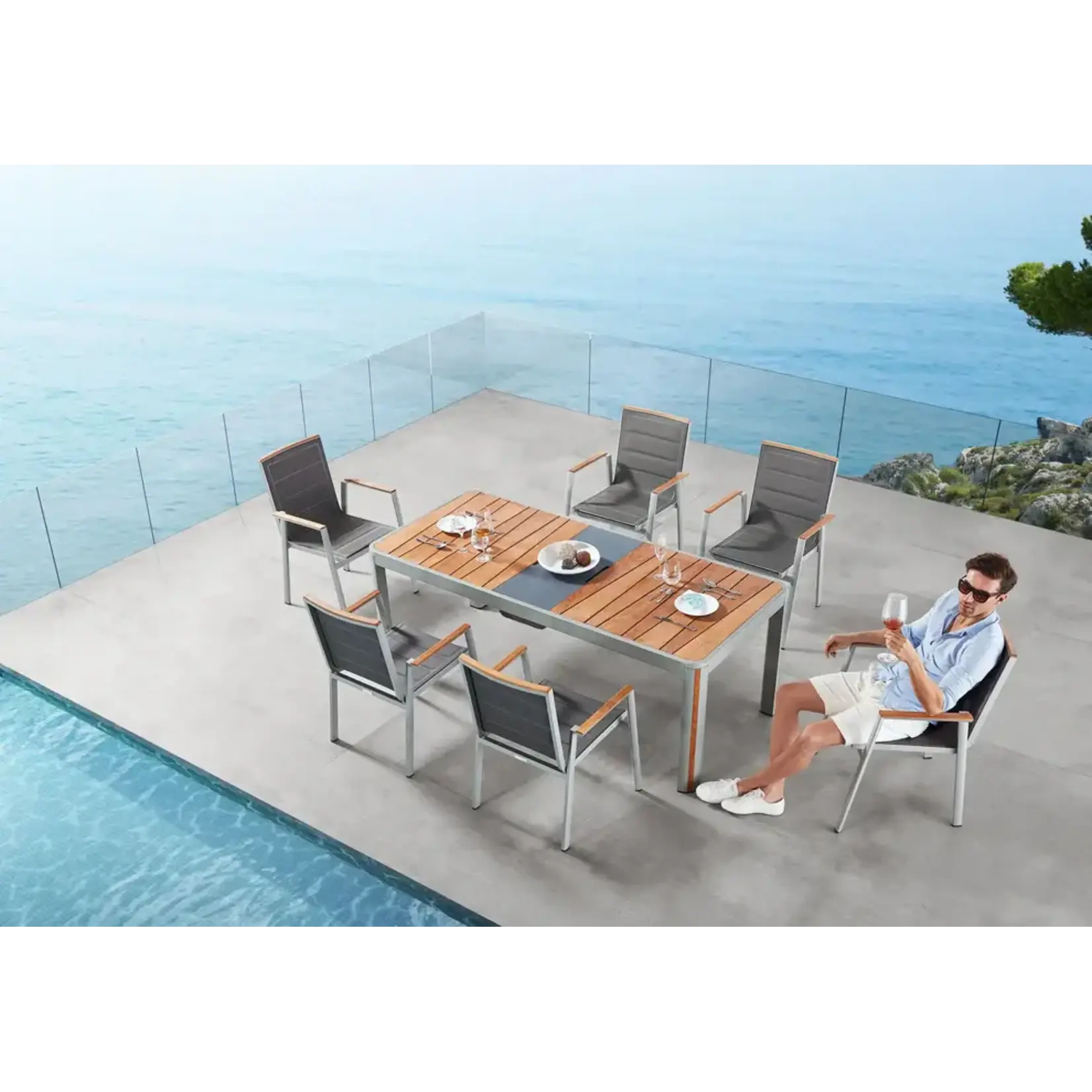 HIGOLD HIGOLD GENEVA Rectangular Umbrella Dining Set - Champagne - 7Pc