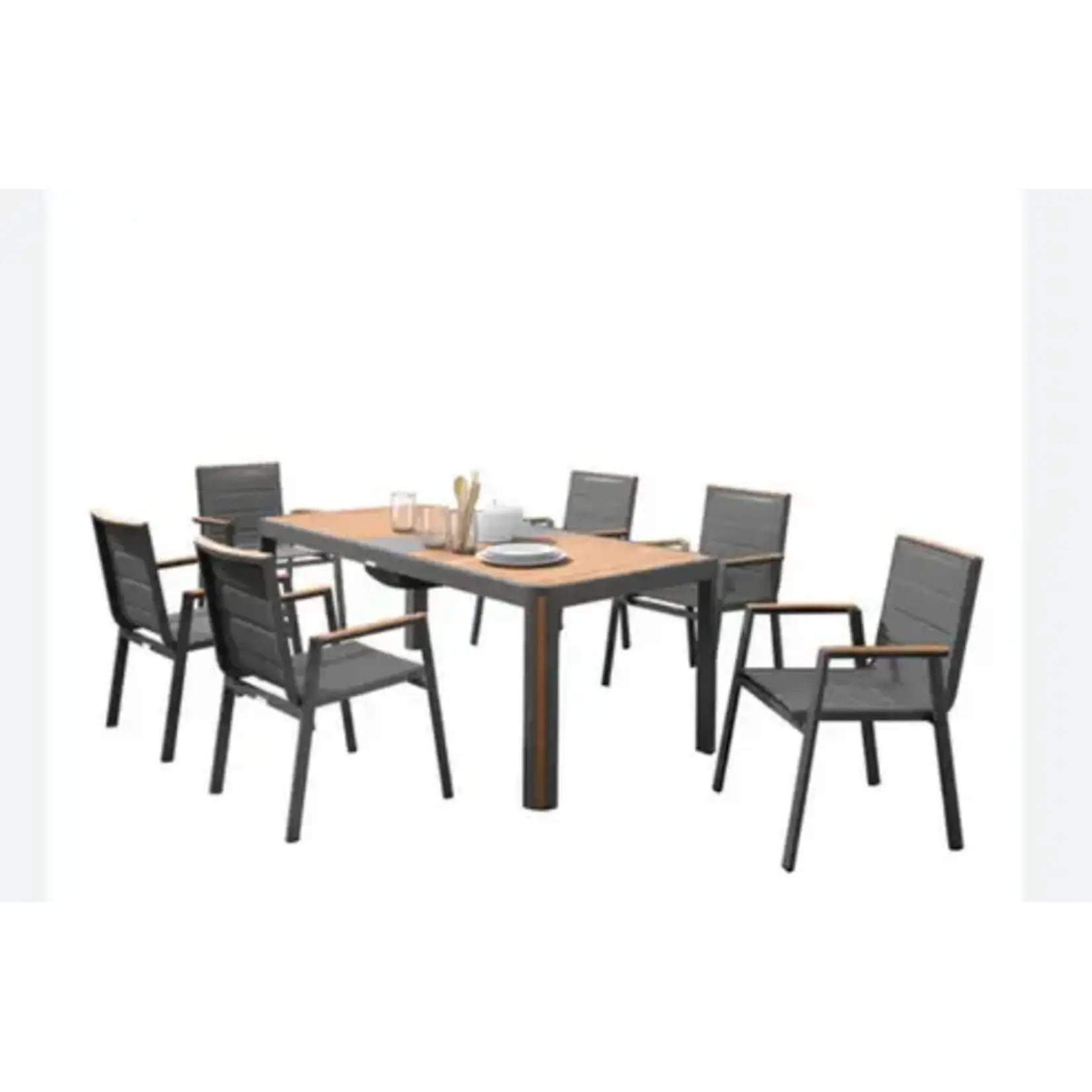 HIGOLD HIGOLD GENEVA Rectangular Umbrella Dining Set - Latte - 7Pc