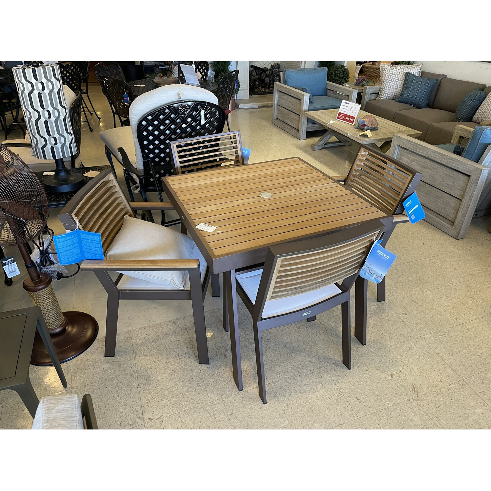 HIGOLD HIGOLD YORK Square Dining Table Set w/4 Arm Chairs - Latte