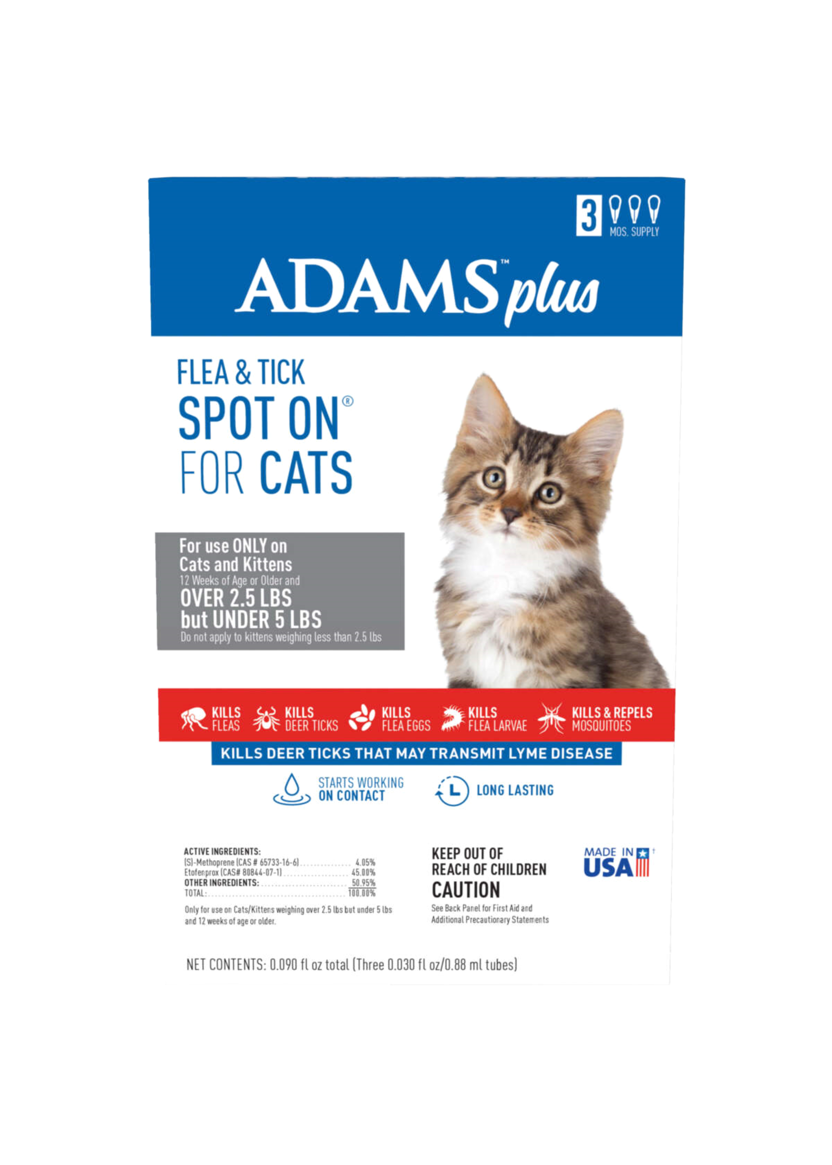 Adams Plus Flea & Tick Spot On Small Cats 3 pk