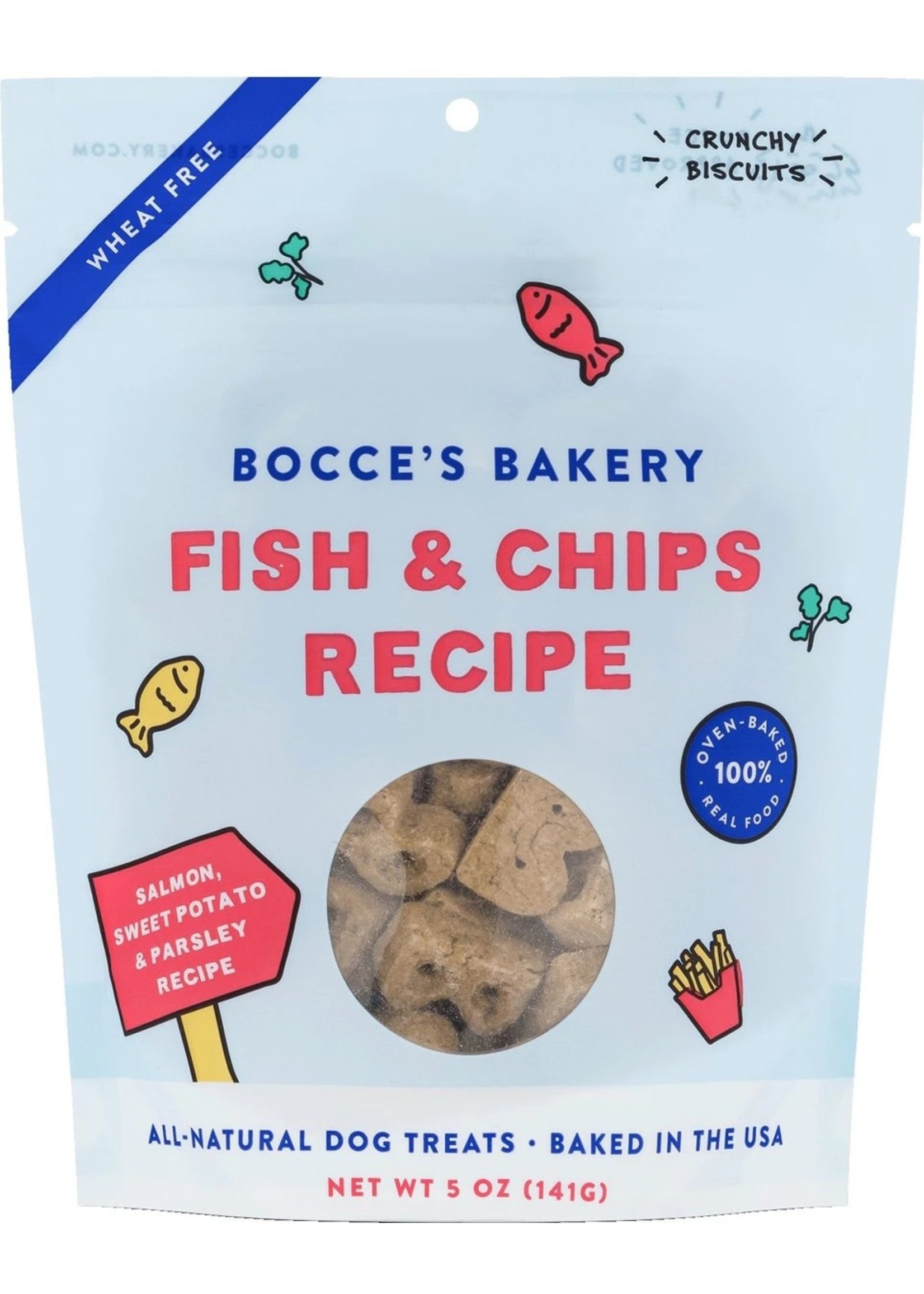 Bocce's Bakery Bocce's Bakery Fish & Chips Biscuits Crunchy Dog Treats, 5-oz bag