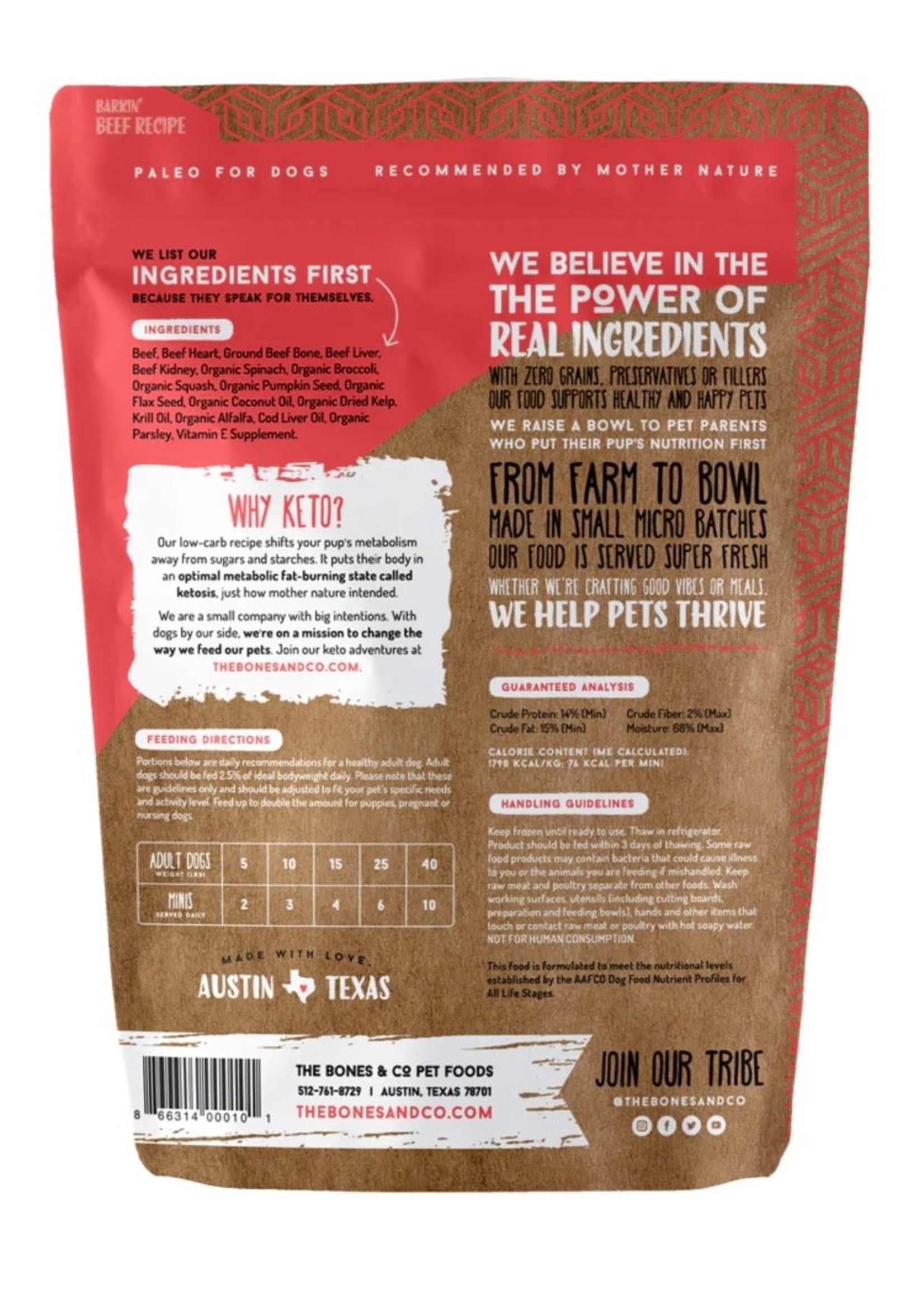 Bones & Co. Barkin Beef Recipe Minis 3 LB (Frozen) Fuzzy Buttz Pet Supply