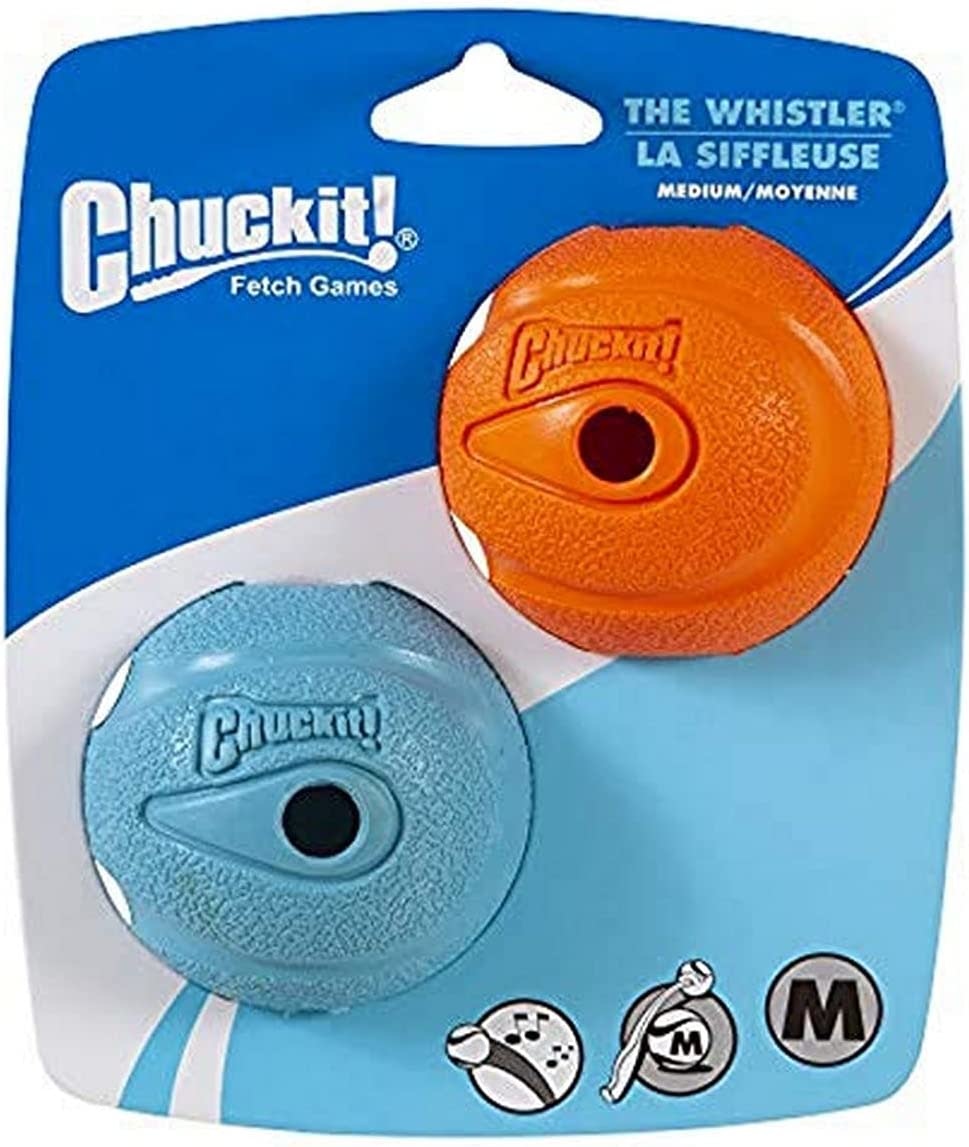 Chuckit Whistler Ball Medium 2 pk Fuzzy Buttz Pet Supply