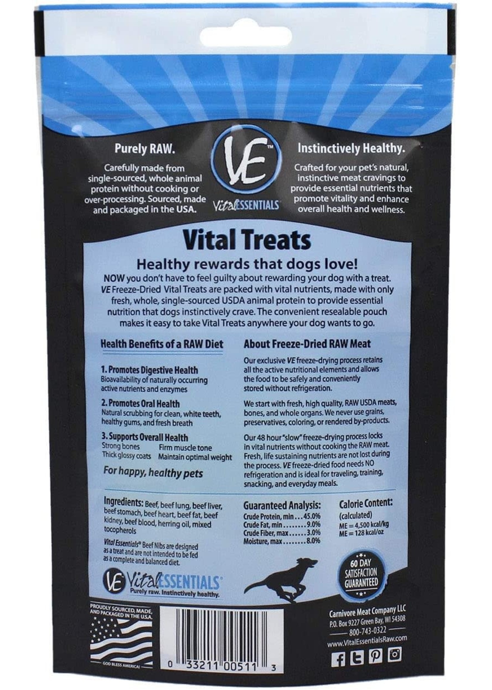 Vital Essentials Freeze Dried Beef Nibs 2.5 oz Vital Treats For Dogs