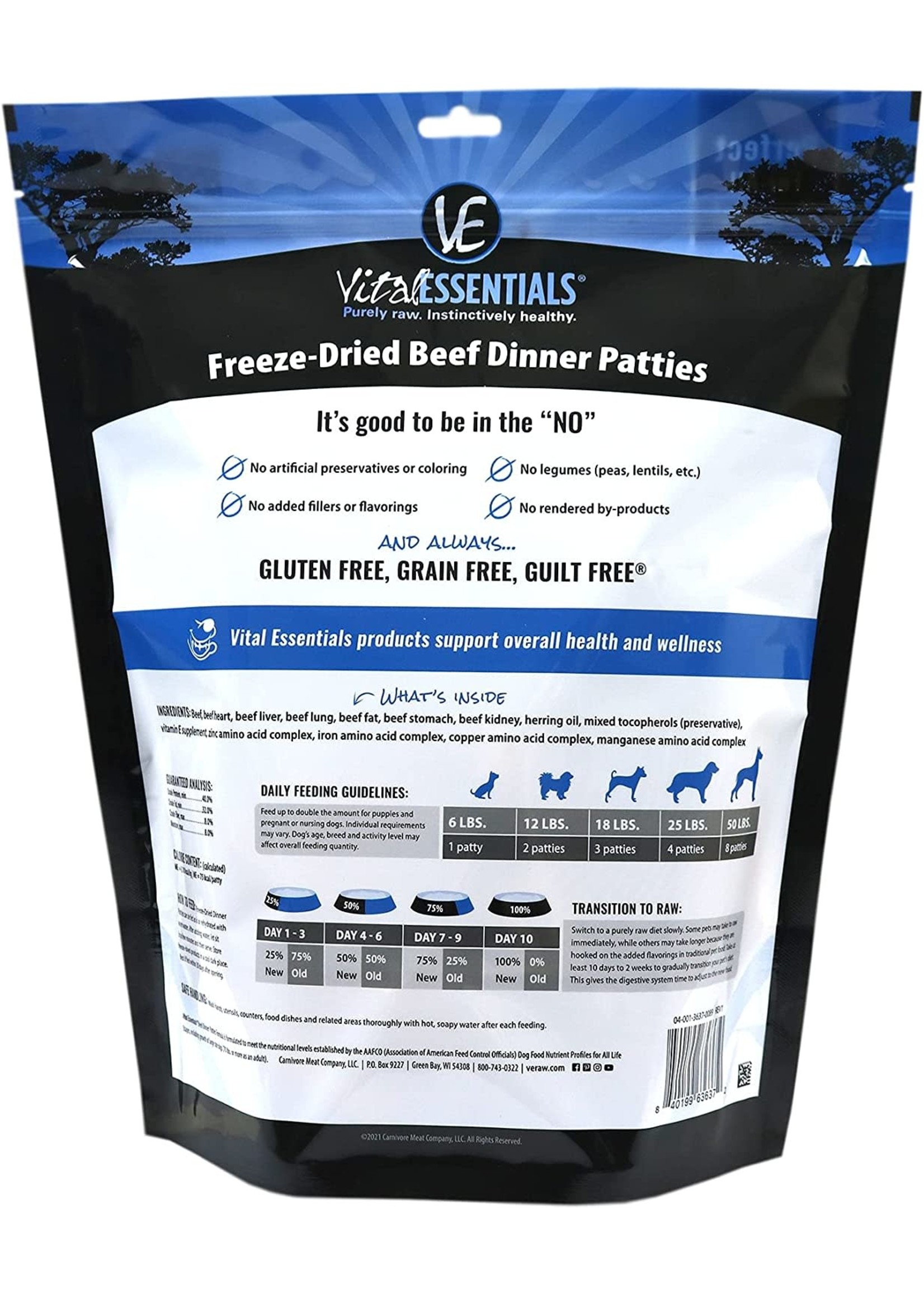 Vital Essentials Freeze Dried Beef Dinner Patties 14 oz Raw Food For Dogs