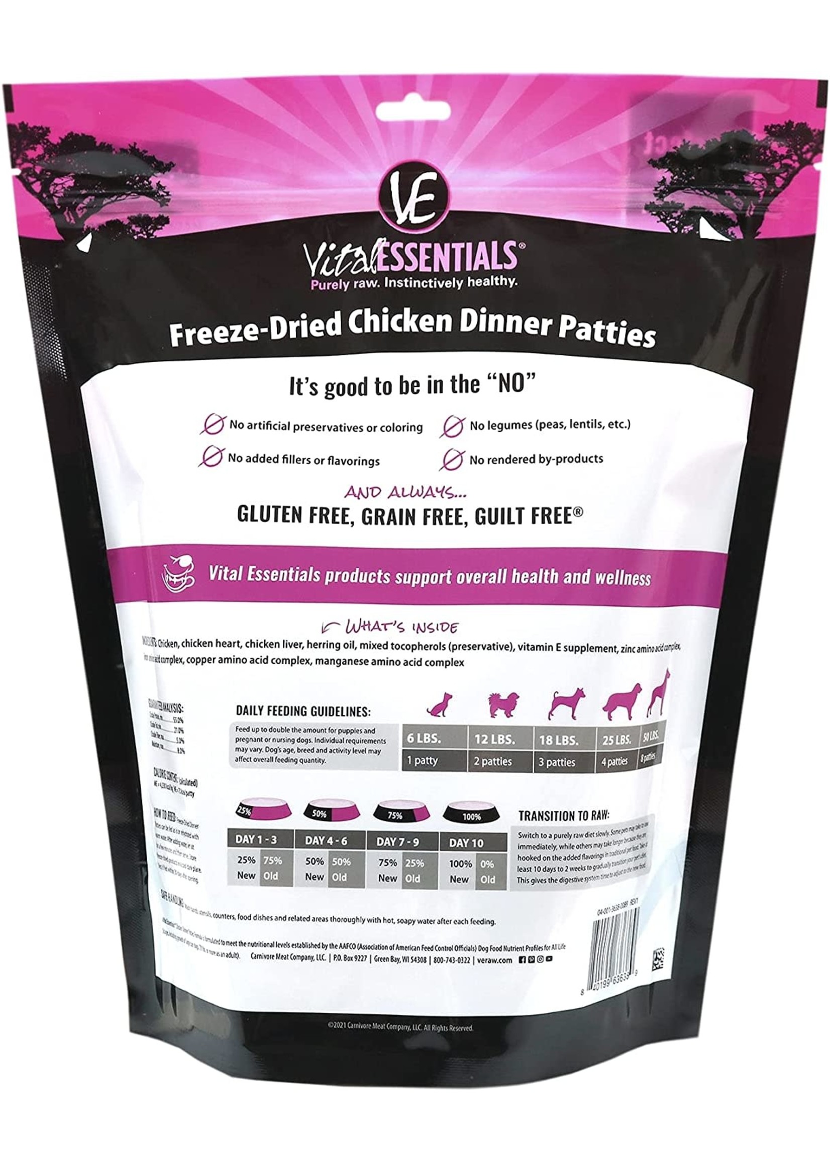 Vital Essentials Freeze Dried Chicken Dinner Patties 14 oz Raw Food For Dogs