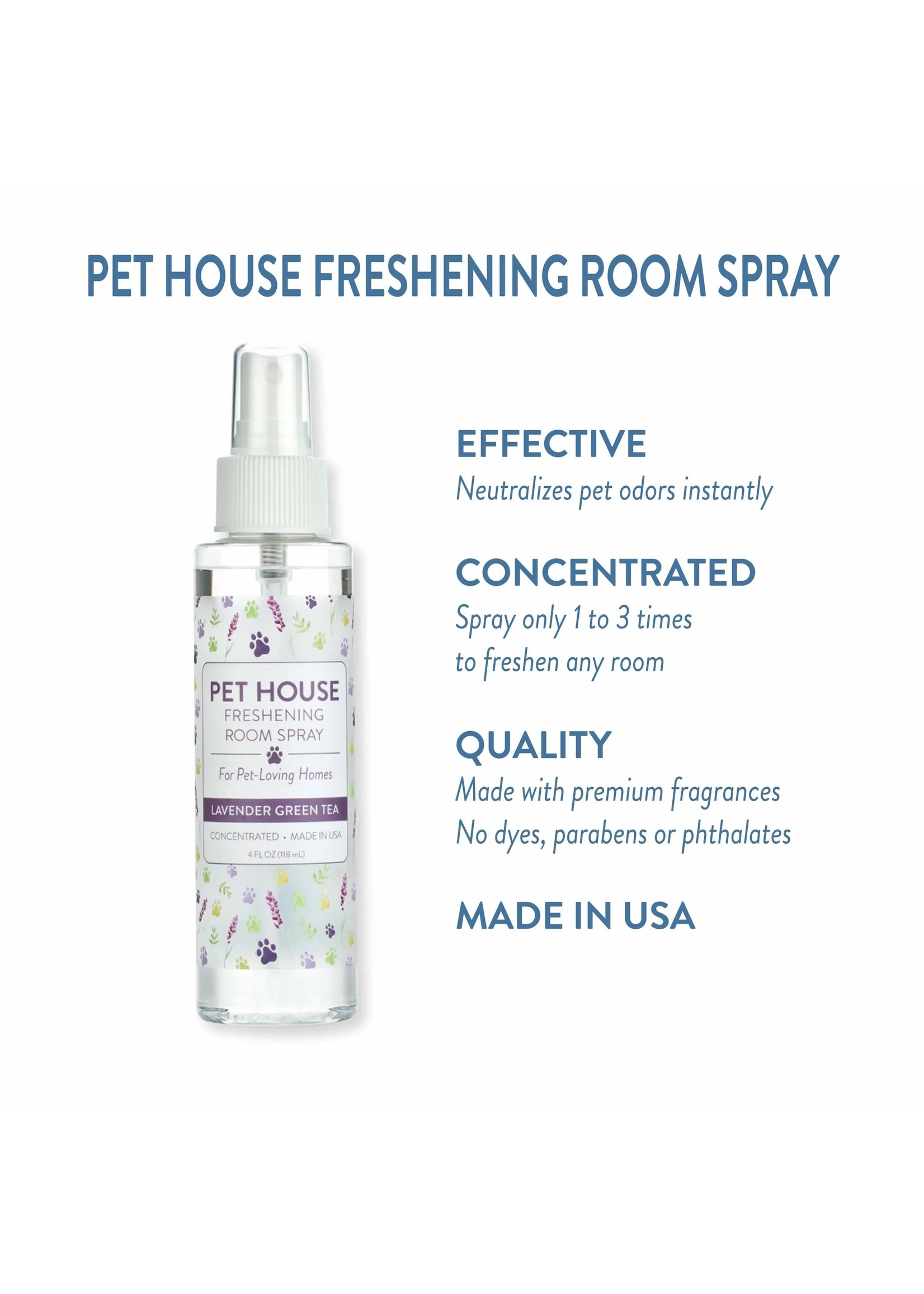 Pet House Freshener Room Spray Lavender Green Tea 4 oz