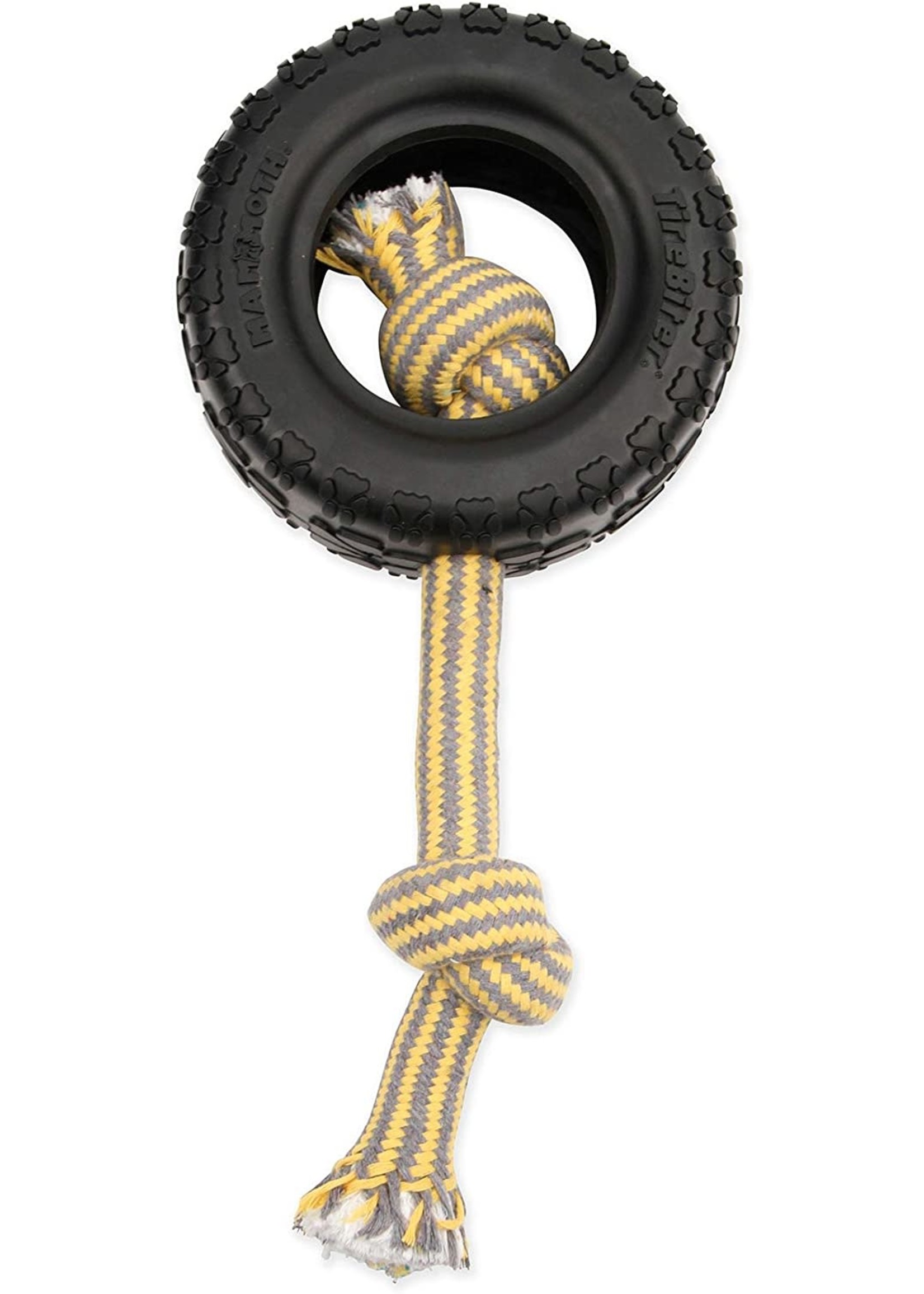 Mammoth Tire Biter II with Rope Natural Rubber Dog Toys for Extreme Chewers Extra Large 7 inches