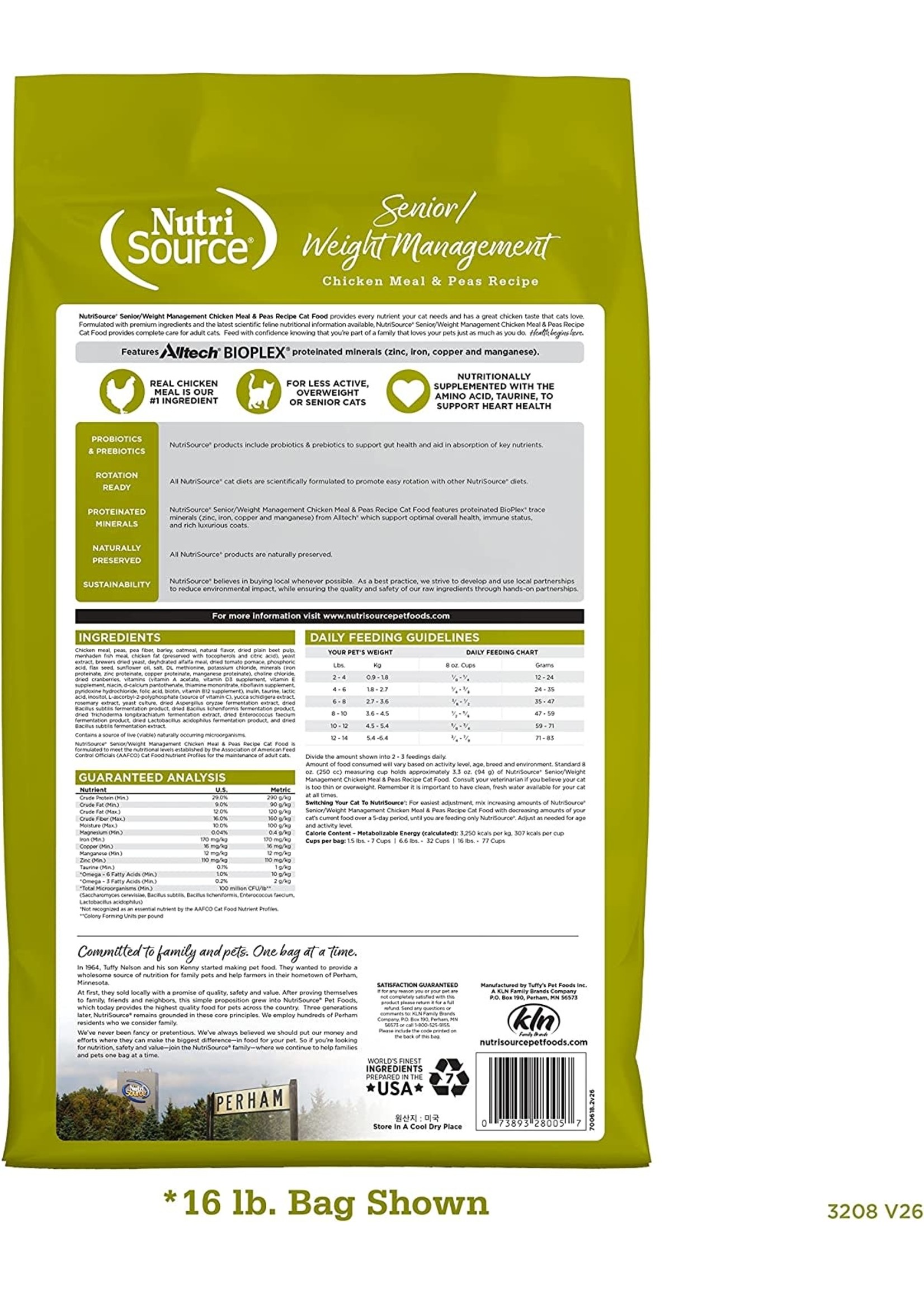 Nutrisource Cat Food Senior Weight Management Chicken Meal & Peas Recipe