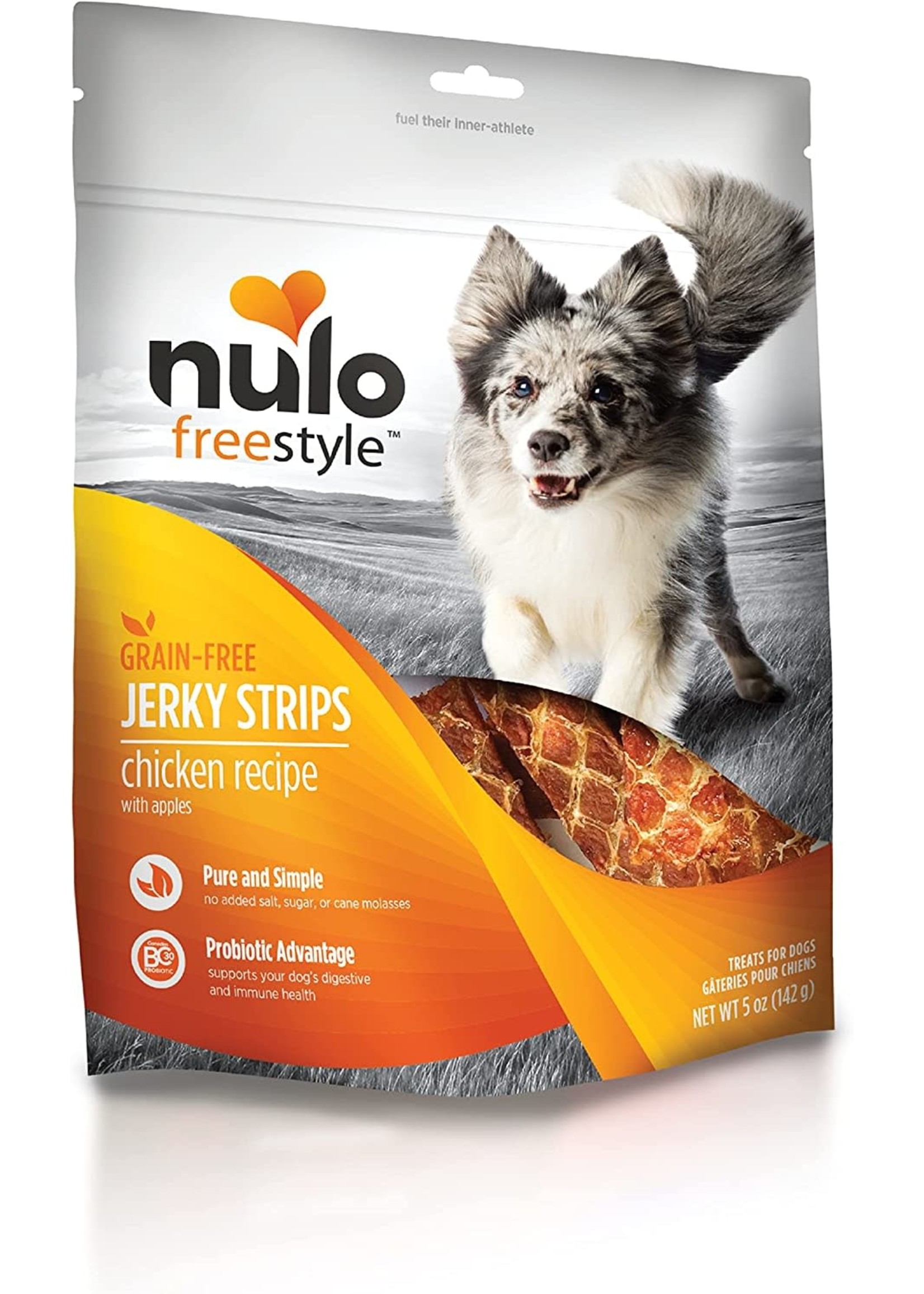 Nulo Freestyle Jerky Strips Chicken Recipe with Apples Grain Free Dog Treats 5 oz
