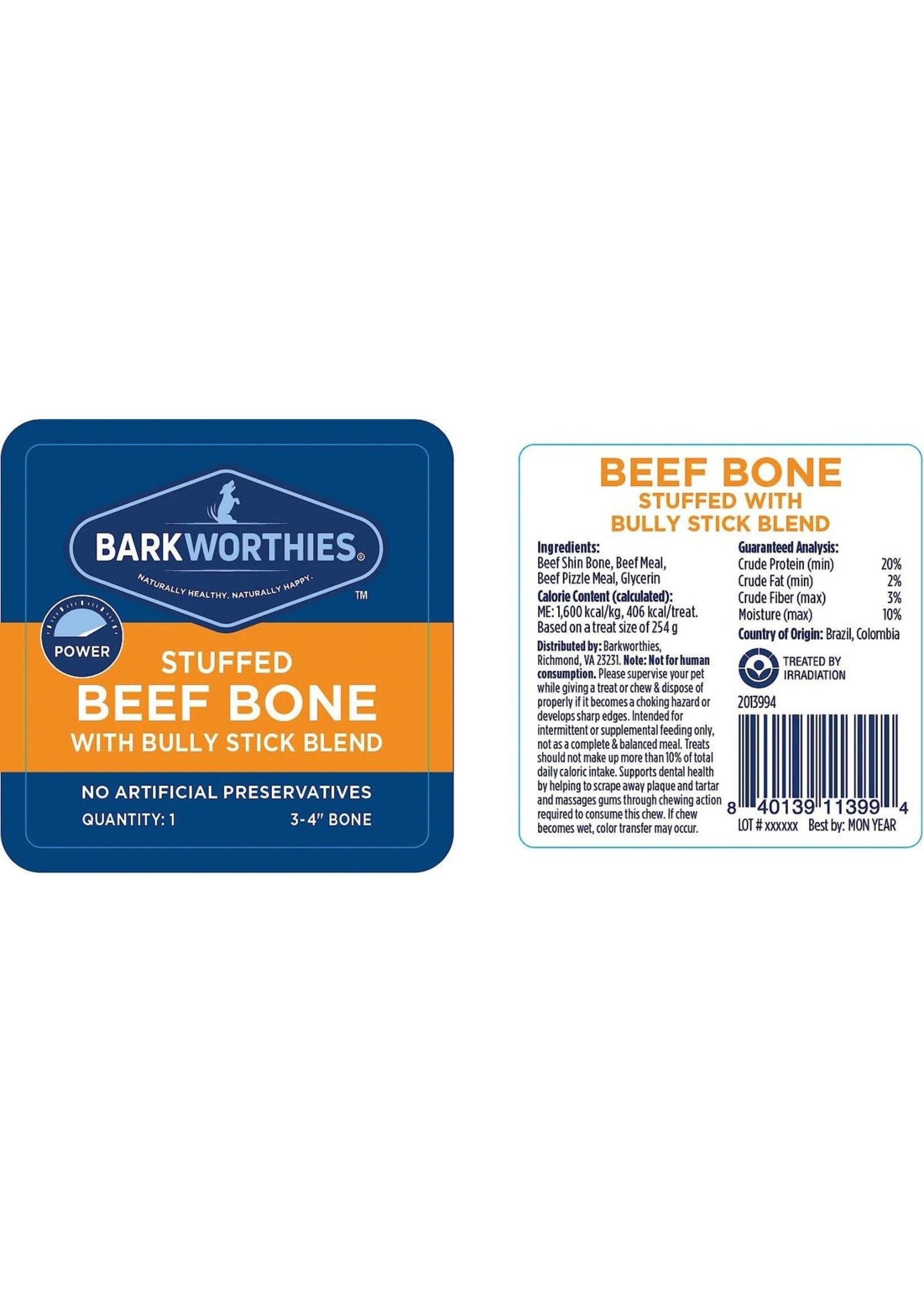 Barkworthies Stuffed Beef Shin Bone Bully Stick Blend 3 - 4 Inches