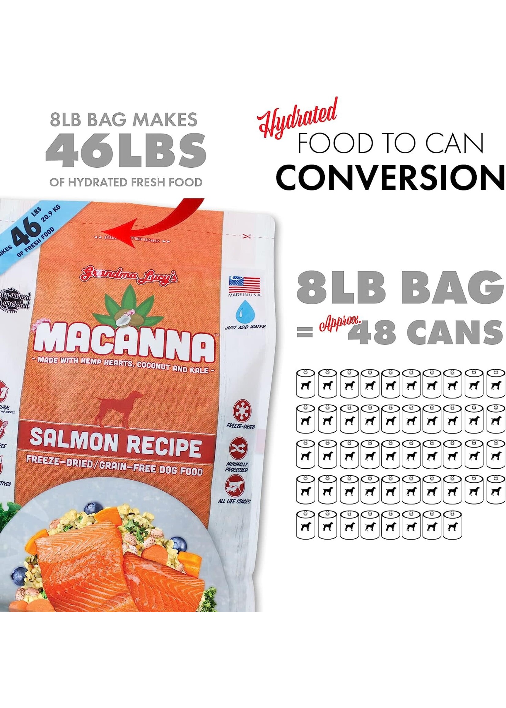 Grandma Lucy's Macanna Salmon Recipe Freeze Dried Grain Free Dog Food 3 lbs